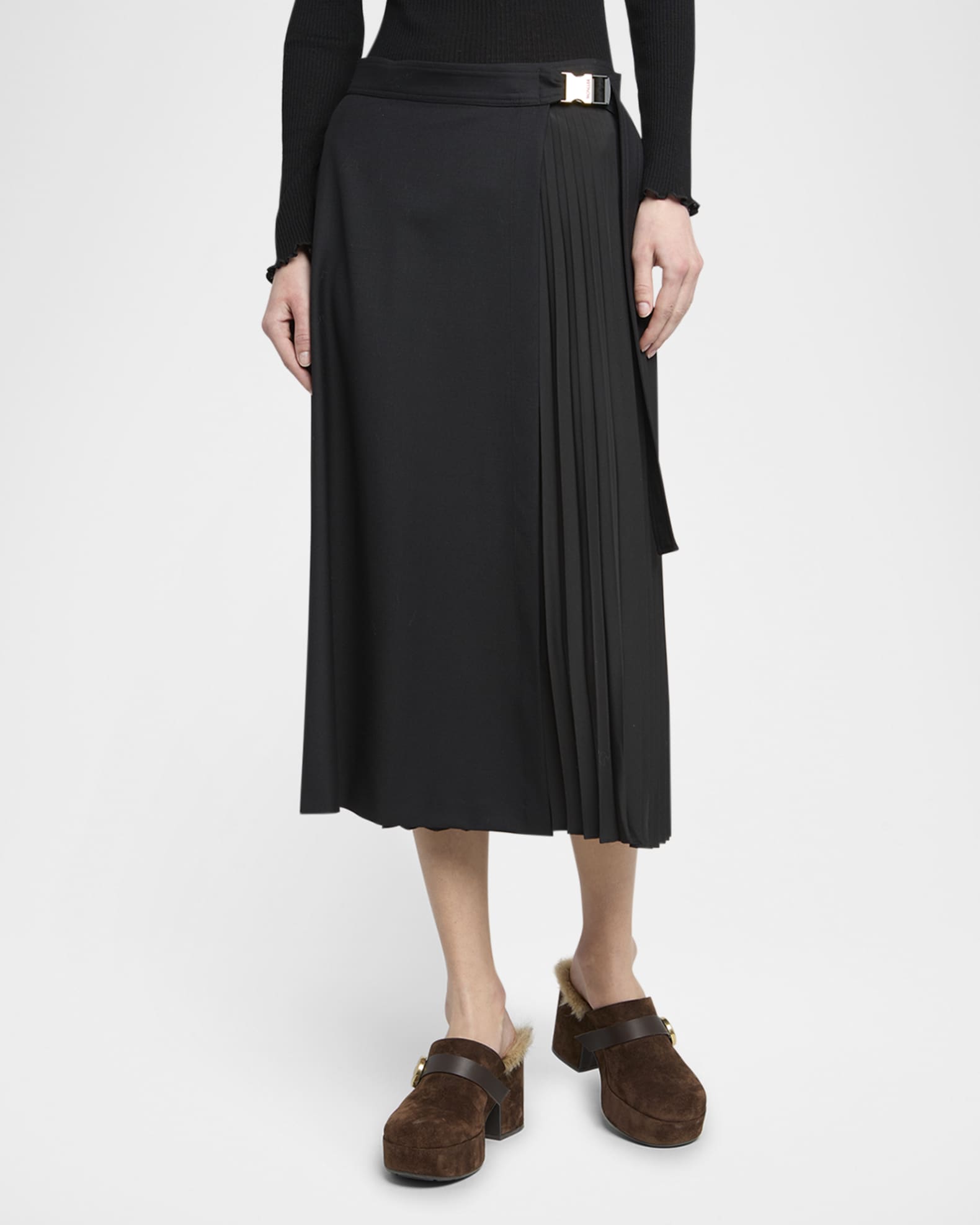 Moncler Pleated Midi Wrap Skirt Neiman Marcus
