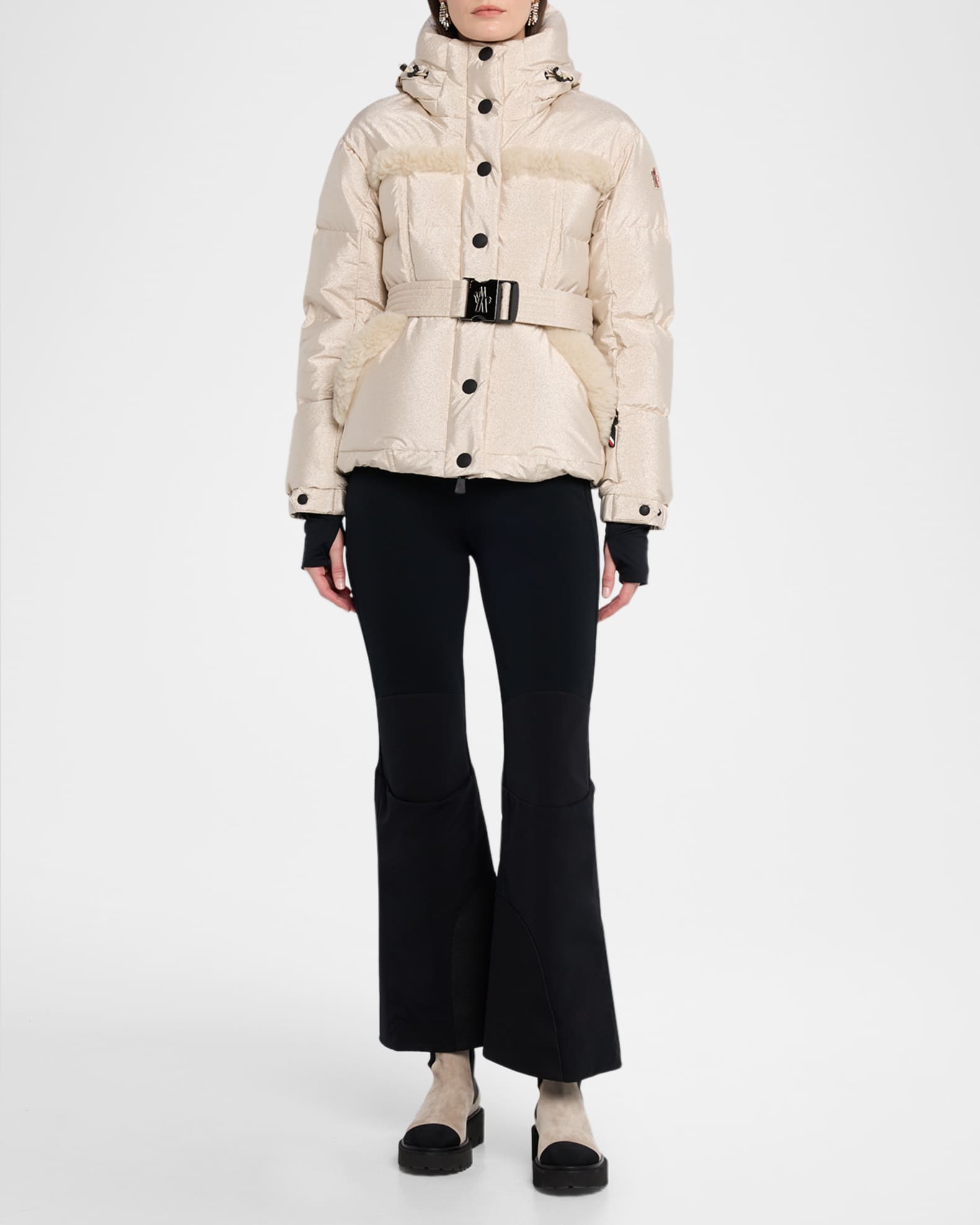 Moncler Grenoble Mondim Metallic Hooded Down Jacket with Shearling