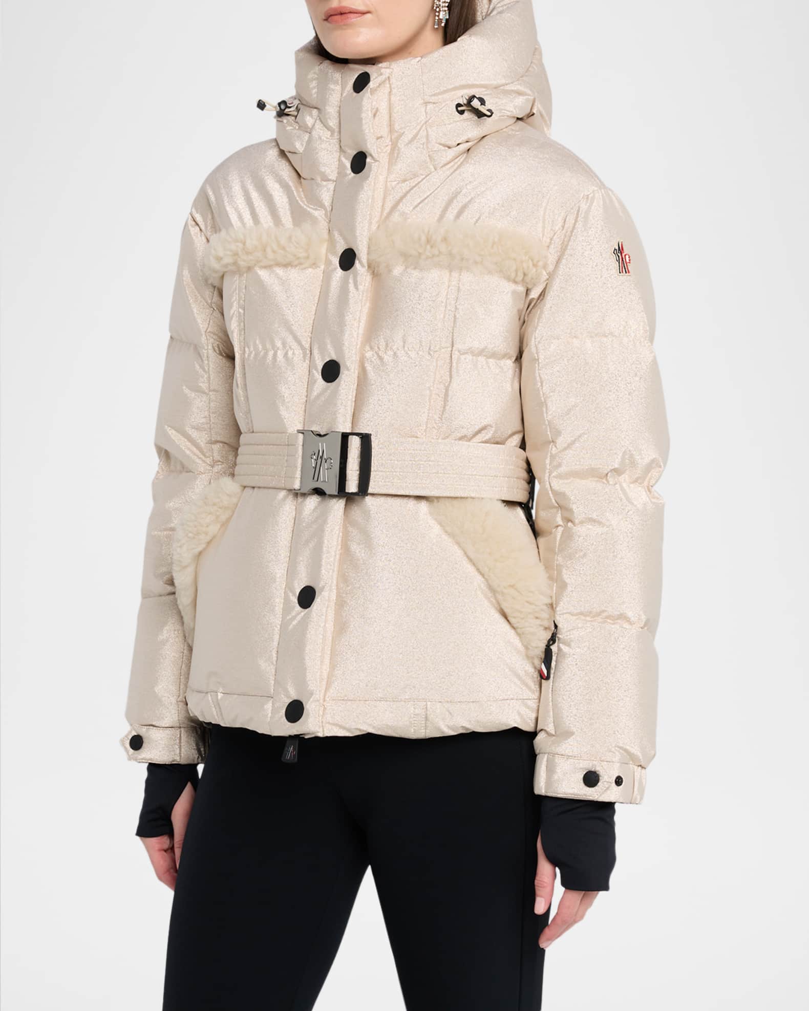Moncler Grenoble Mondim Metallic Hooded Down Jacket with Shearling