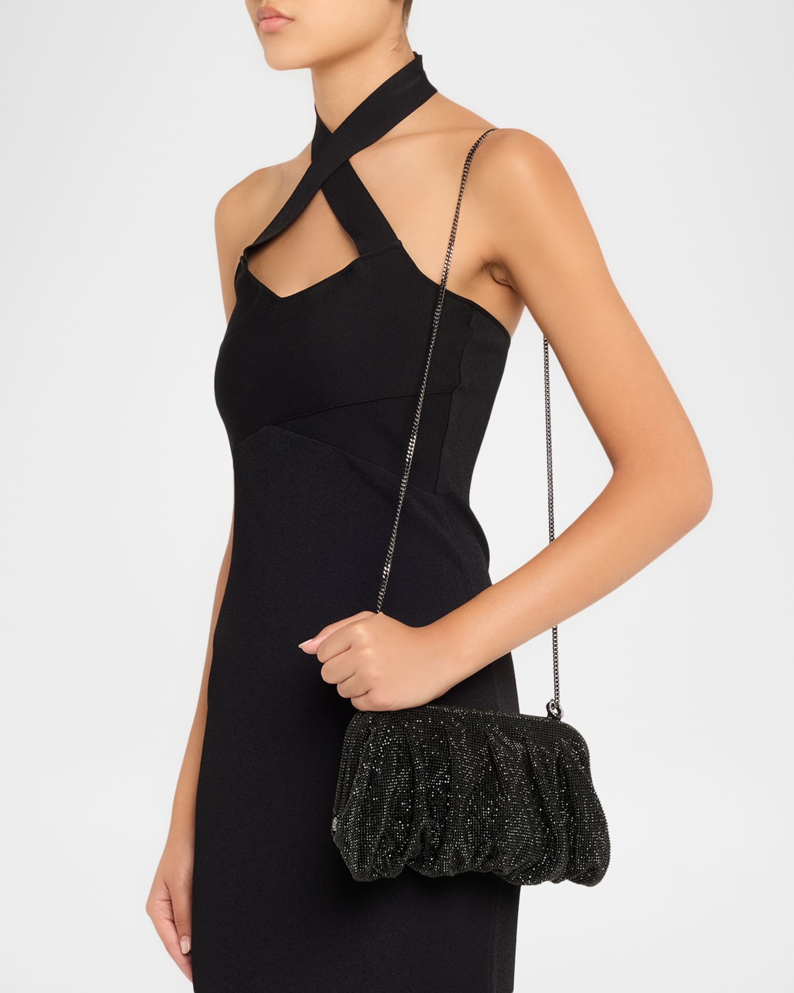 Benedetta Bruzziches Venus La Grande Ruched Crystal Mesh Clutch