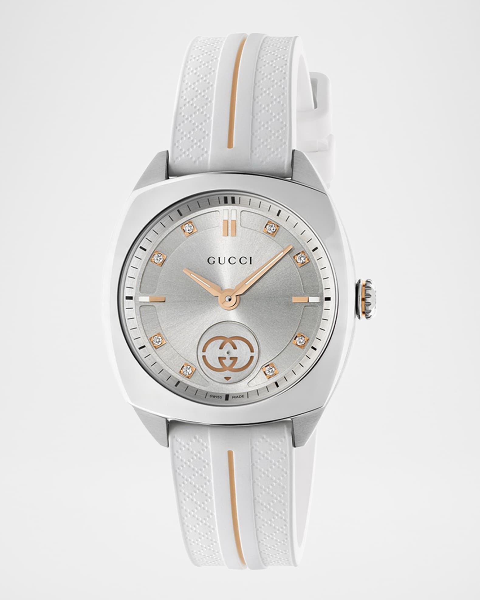 29mm Gucci Interlocking Diamond Watch with Rubber Strap, White 0