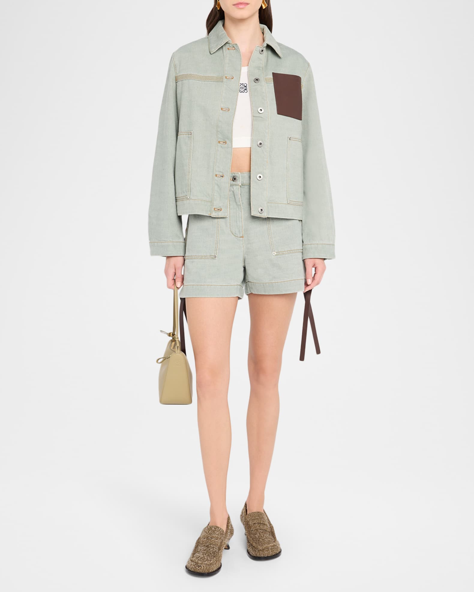 Loewe Anagram Leather Pocket Workwear Jacket | Neiman Marcus