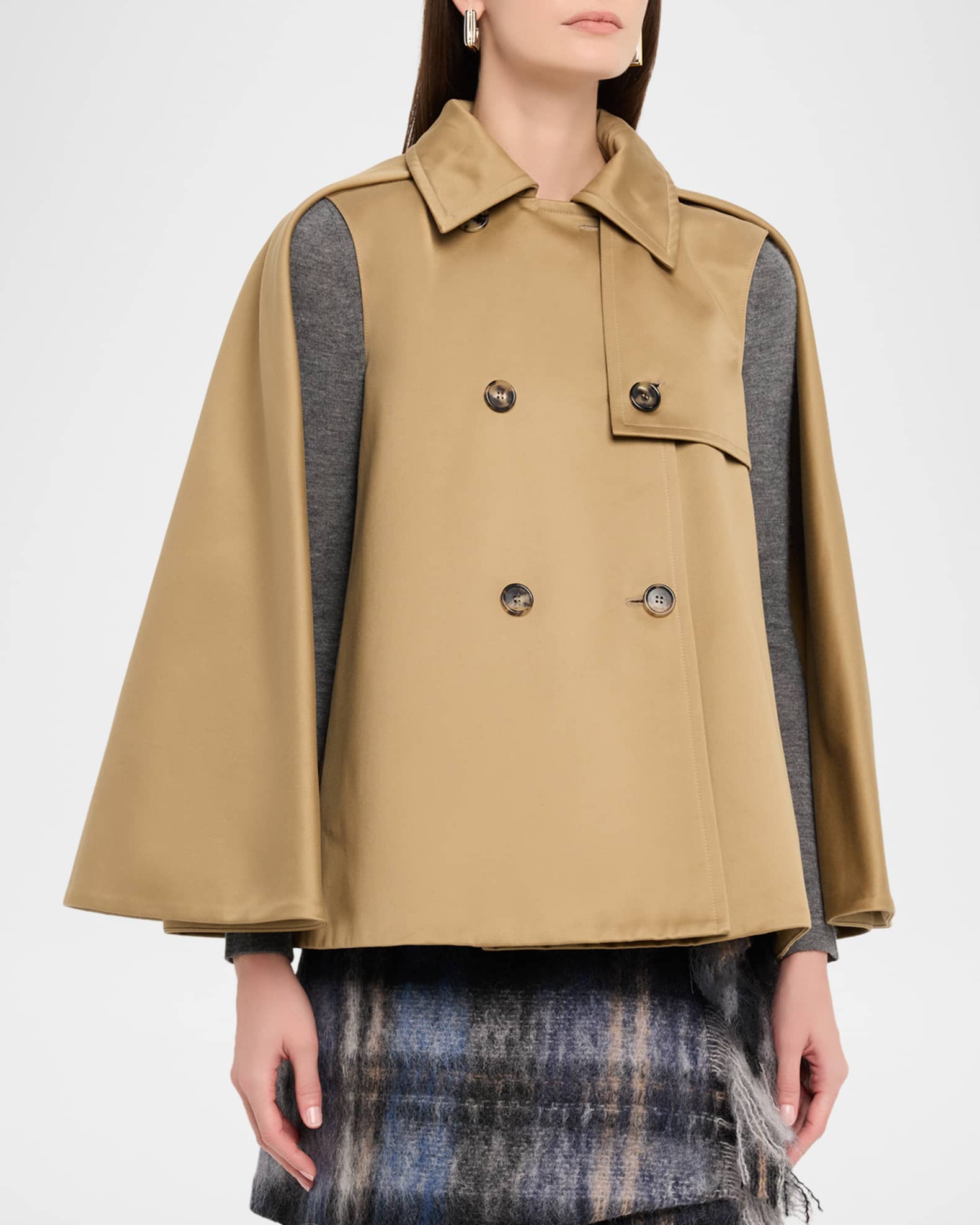 Double-Breasted Cape Trench Jacket