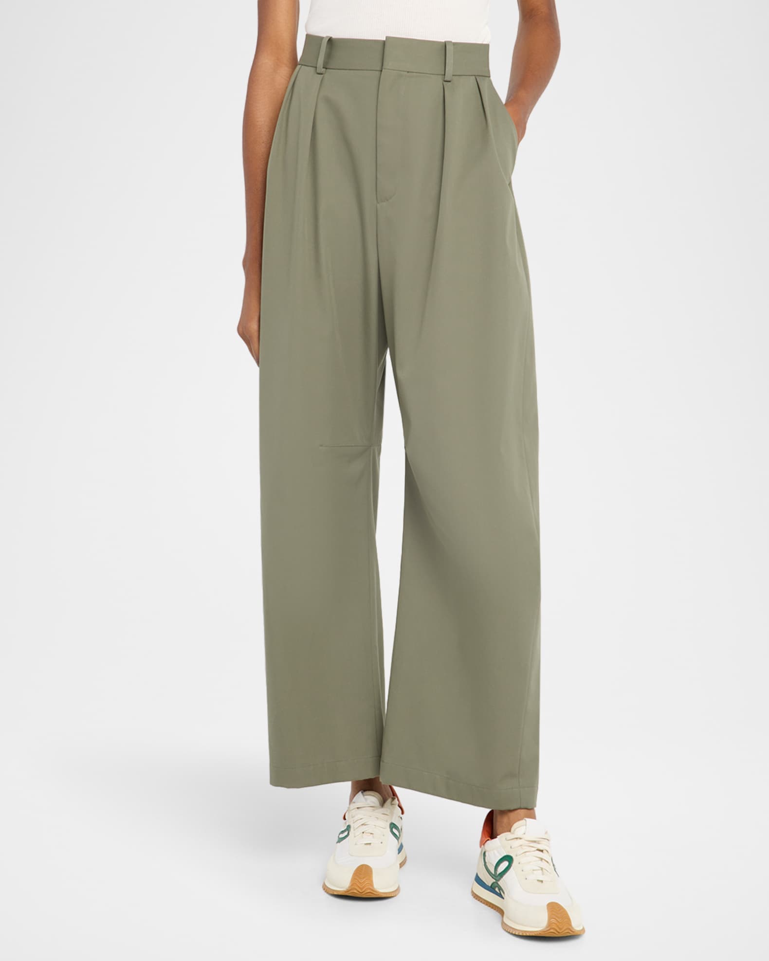 送料関税込【LOEWE】High-rise cotton twill wide-leg pants High-rise cotton twill wide-leg pants in white - Loewe