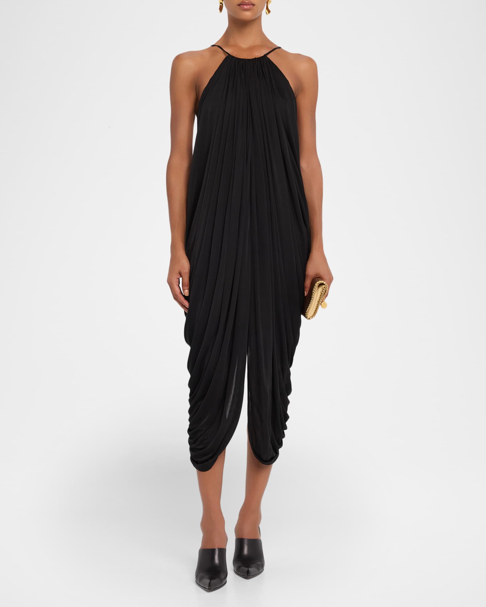 Loewe Draped Anagram Backless Midi Dress | Neiman Marcus