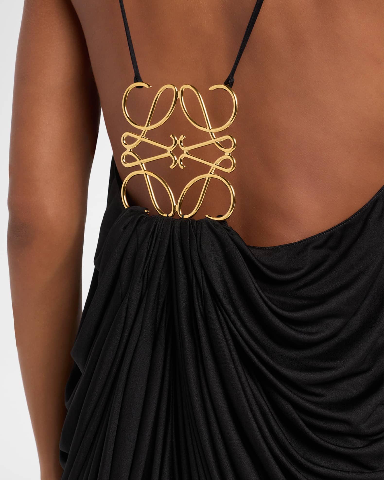 Loewe Draped Anagram Backless Midi Dress | Neiman Marcus