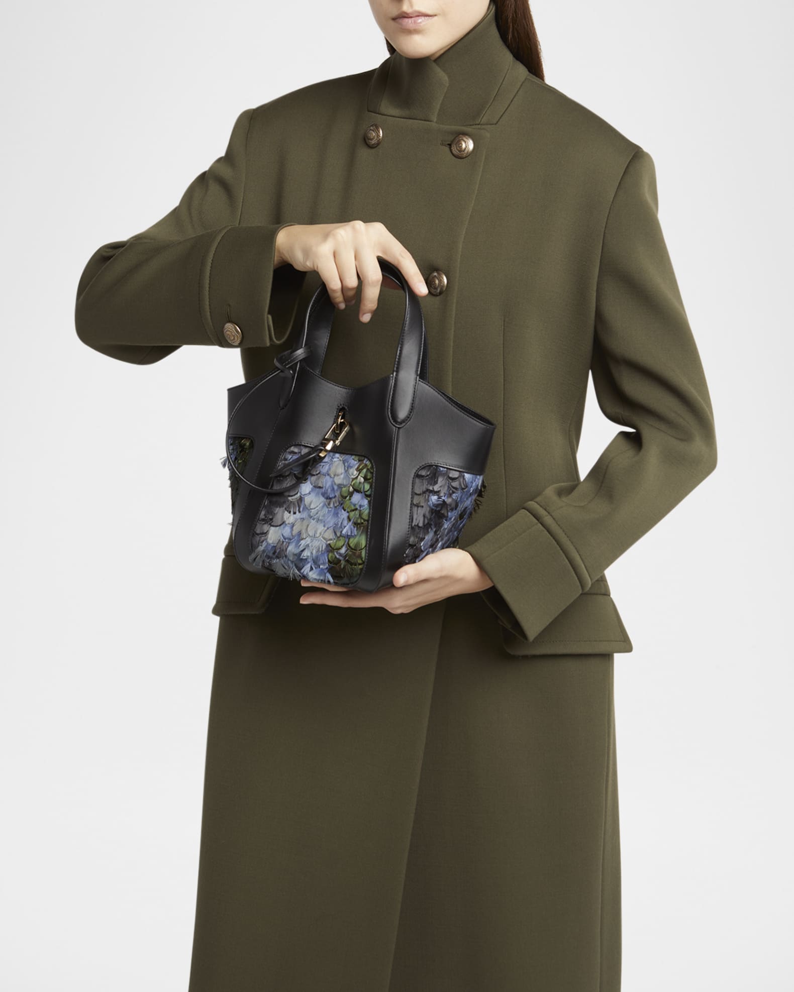 Giorgio Armani Small Feather-Embellished Leather Tote Bag | Neiman