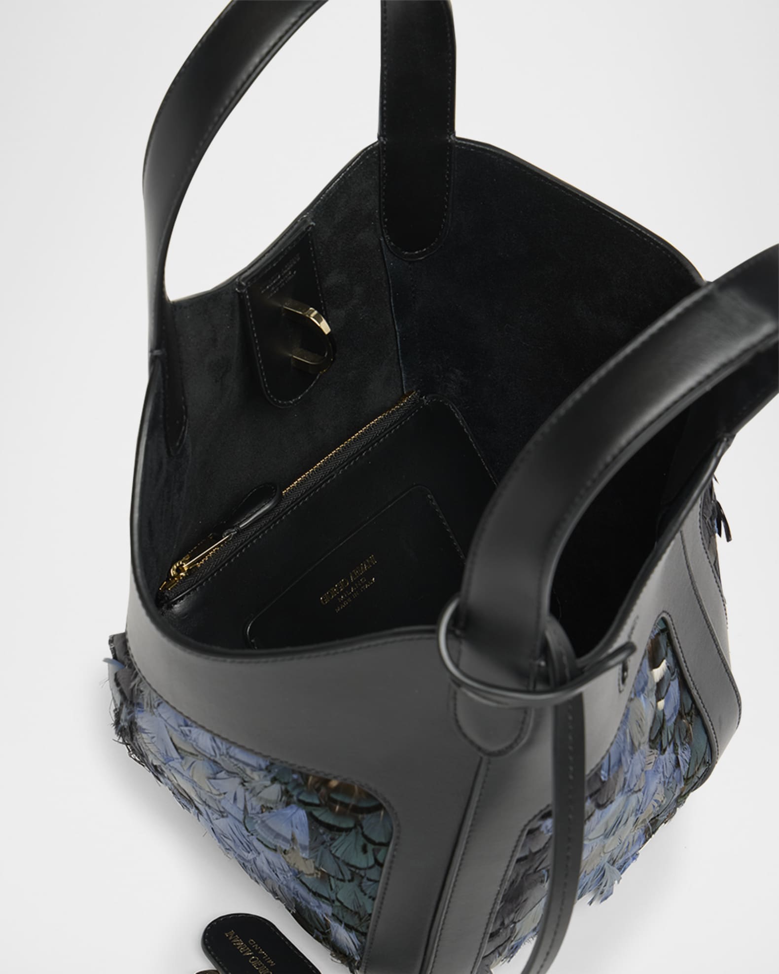 Giorgio Armani Small Feather-Embellished Leather Tote Bag | Neiman
