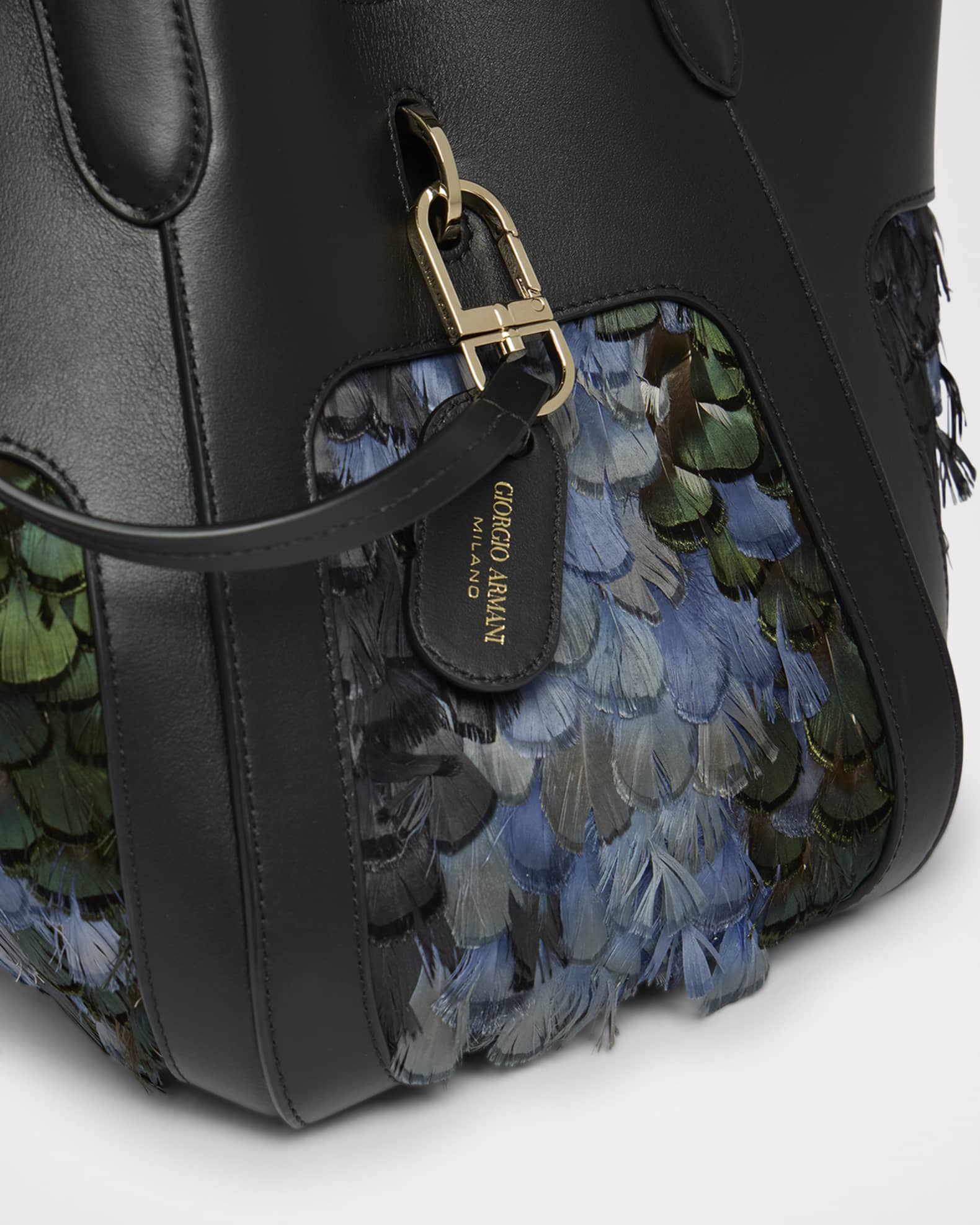 Giorgio Armani Small Feather-Embellished Leather Tote Bag | Neiman