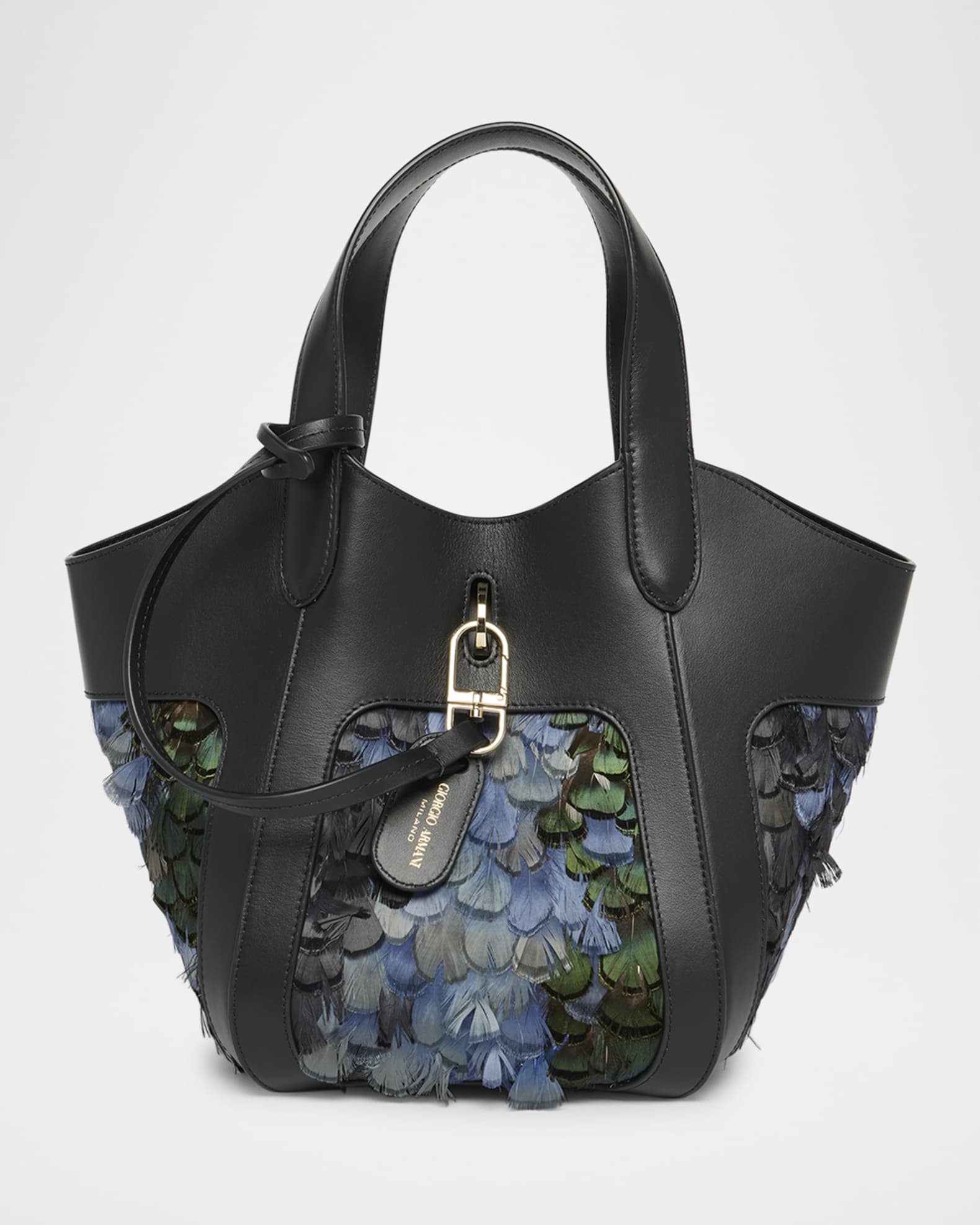 Giorgio Armani Small Feather-Embellished Leather Tote Bag | Neiman