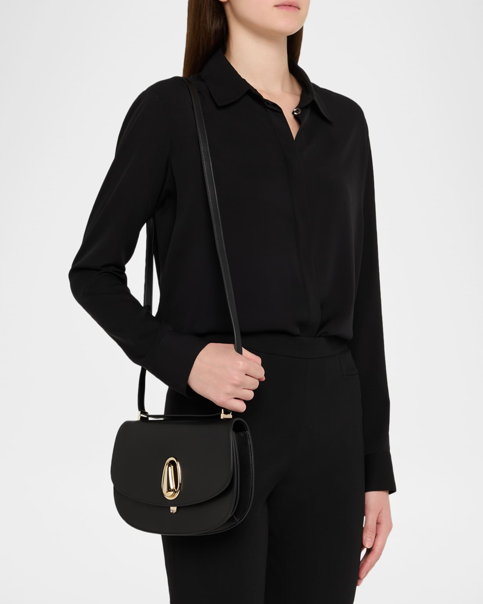 Giorgio Armani Rhinos Teardrop Turn-Lock Leather Crossbody Bag