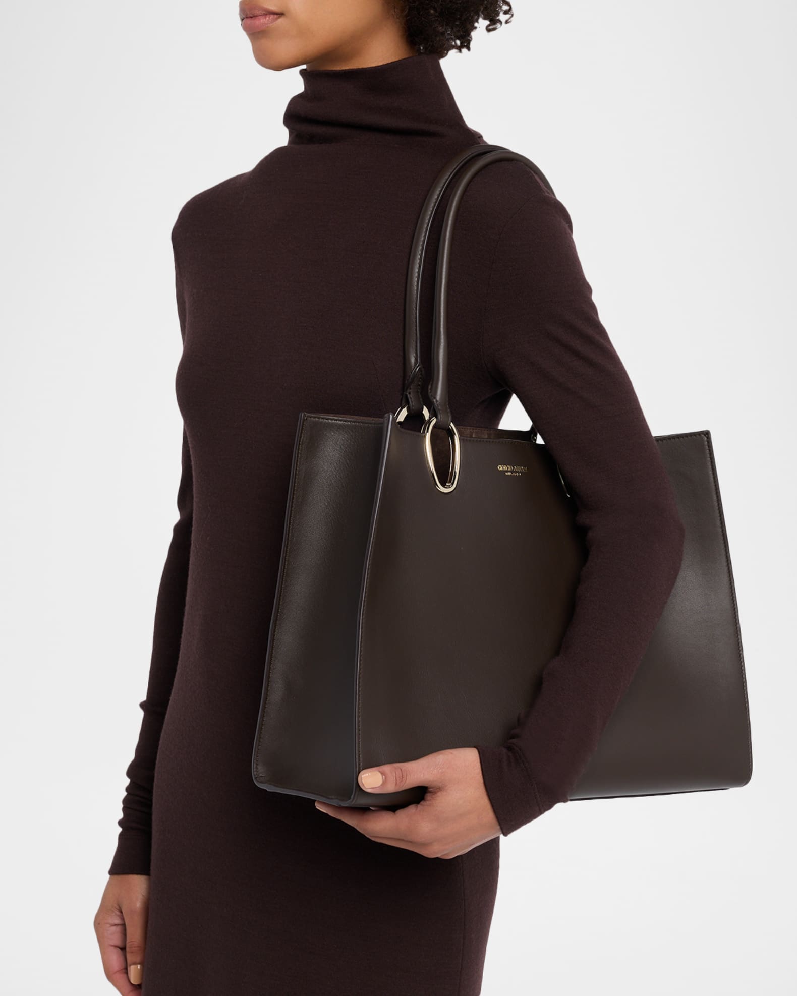 Giorgio Armani Teardrop Cutout Smooth Leather Shopper Tote Bag