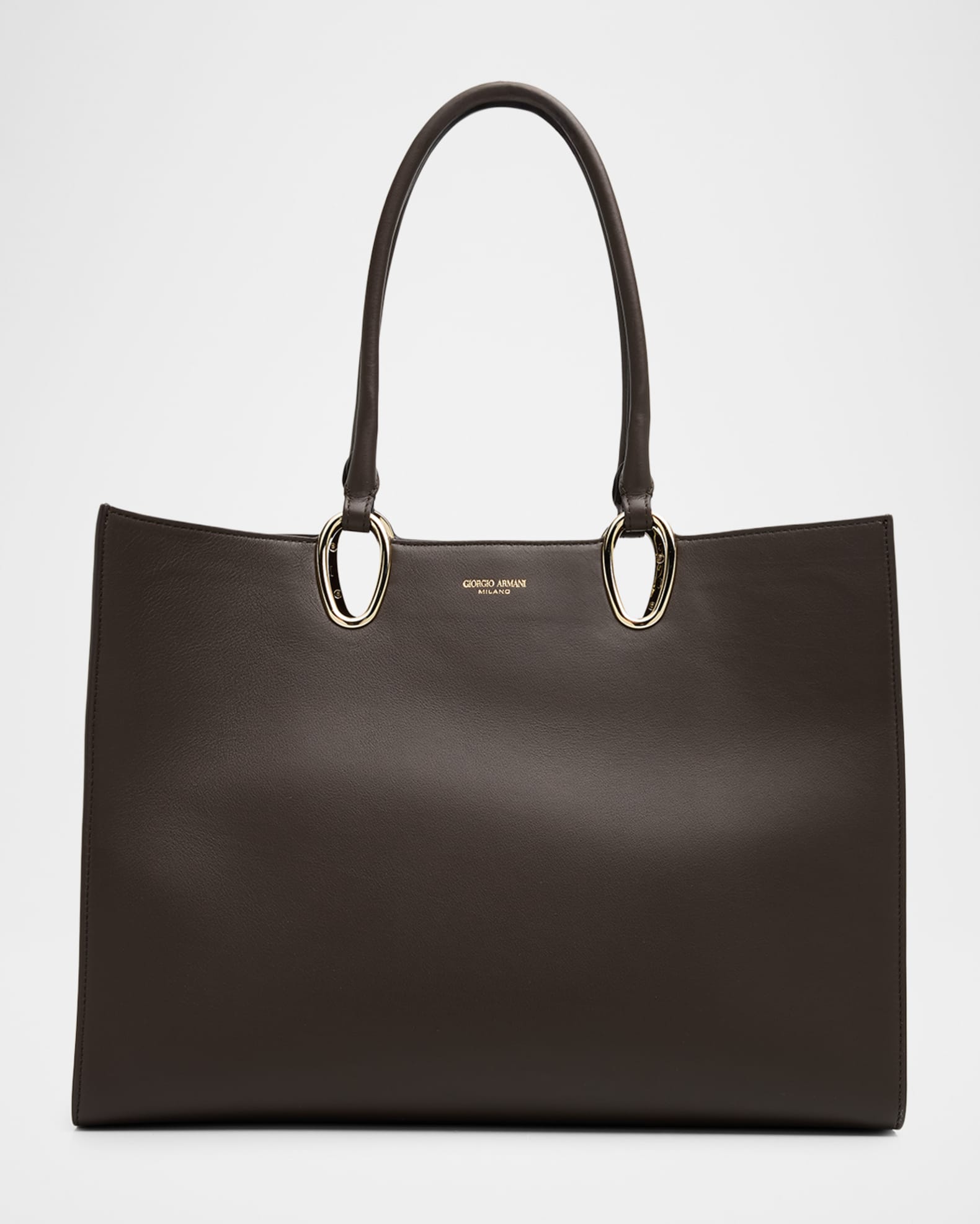 Giorgio Armani Teardrop Cutout Smooth Leather Shopper Tote Bag