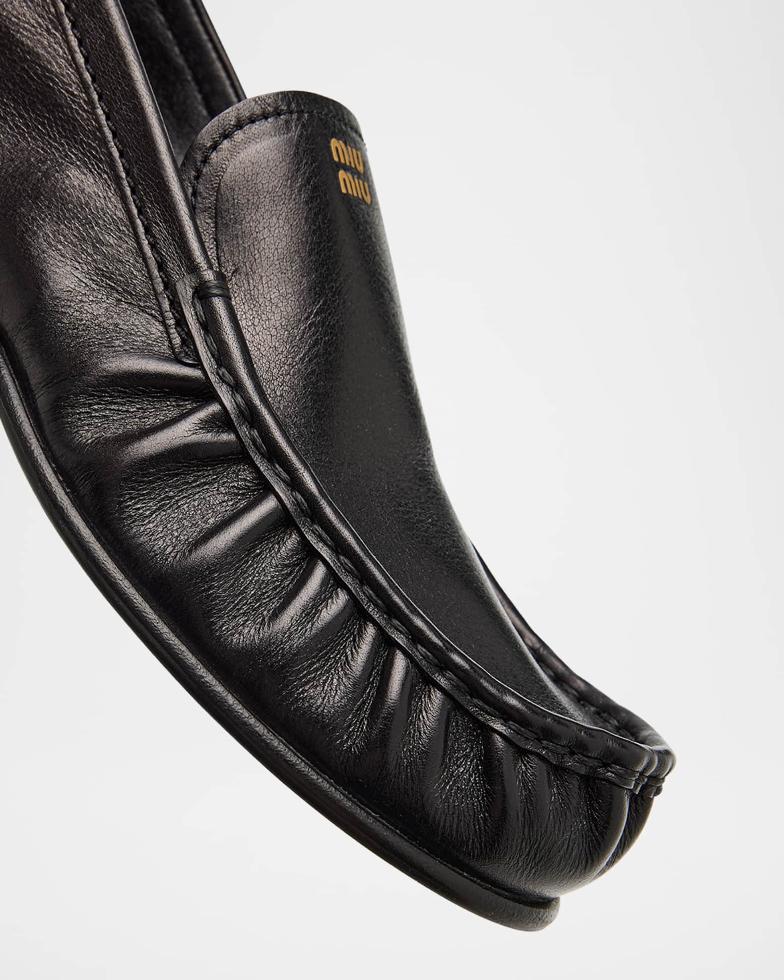 【送料&関税込】Miu Miu Ruches Leather Loafers Miu Miu Ruched Leather Mocassin Loafers | Neiman Marcus