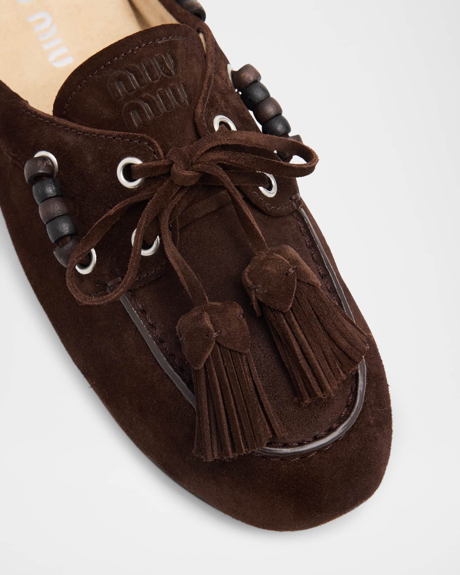 フラットシューズ MiuMiu FW25 MOCASSINI (5D341EFD005 008 F0316) MIU MIU ミュウミュウ fume レースアップ レザー Shoes シューズ