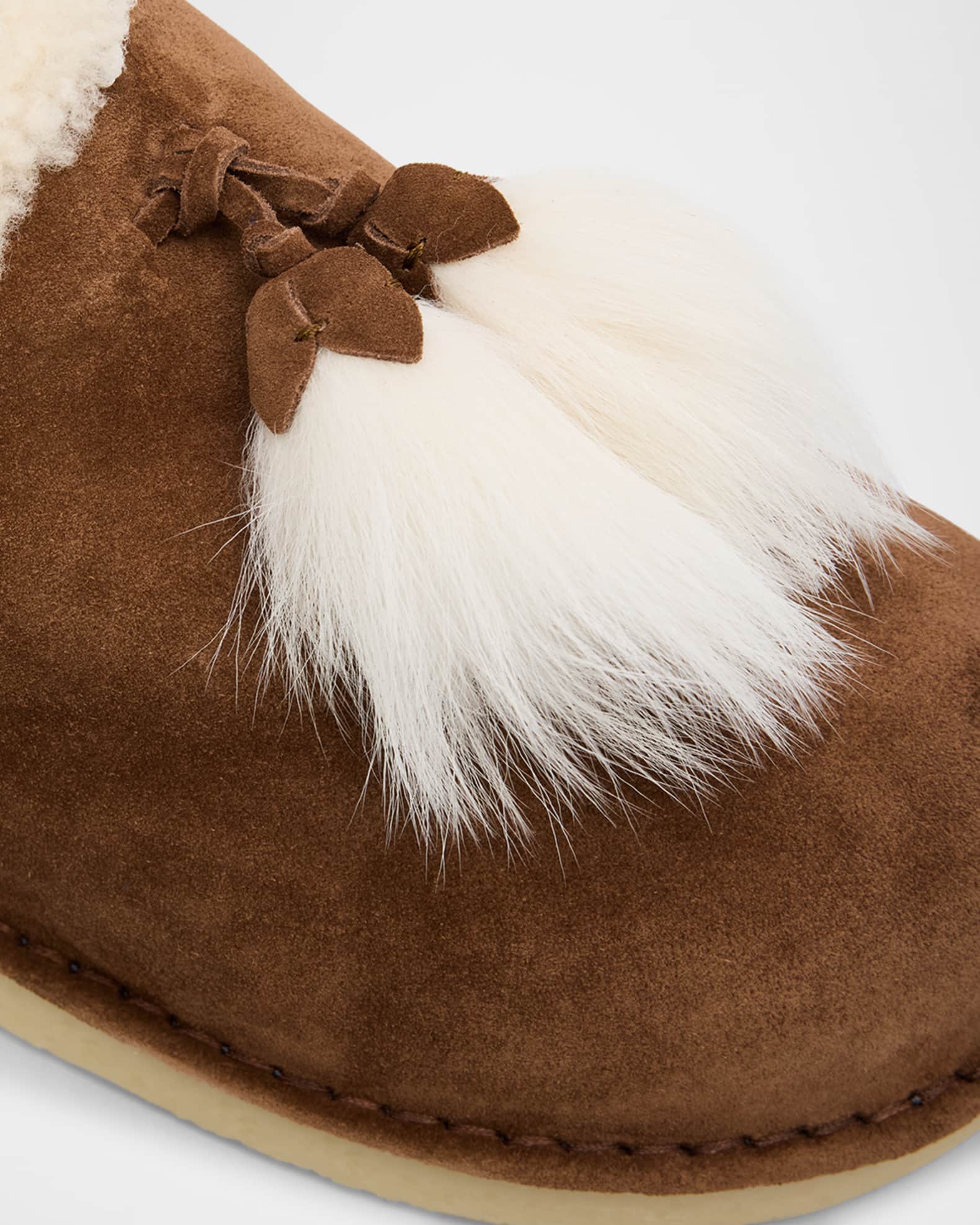 Miu Miu Suede Shearling-Lined Booties with Fur Tassels
