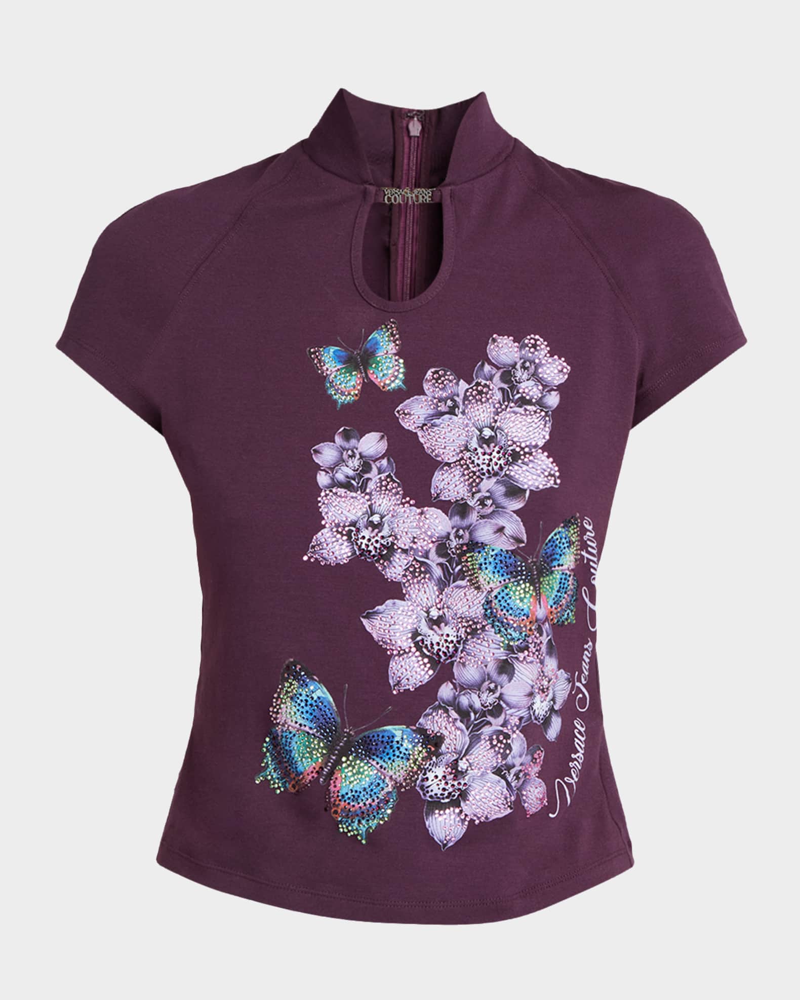 Versace Jeans Couture Printed Cut-Out Short-Sleeve Top | Neiman Marcus
