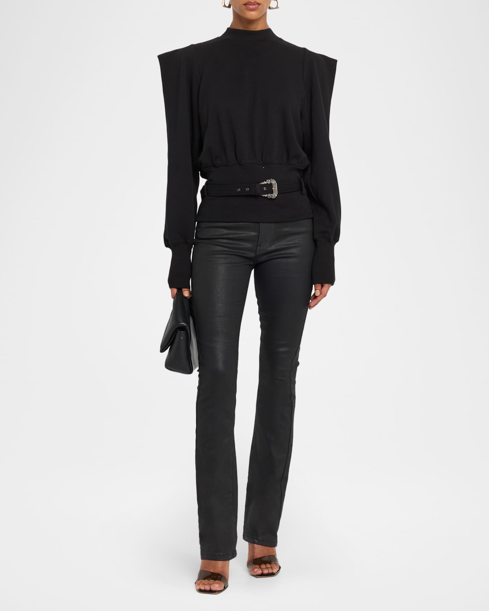 Belted Mock-Neck Sweatshirt
