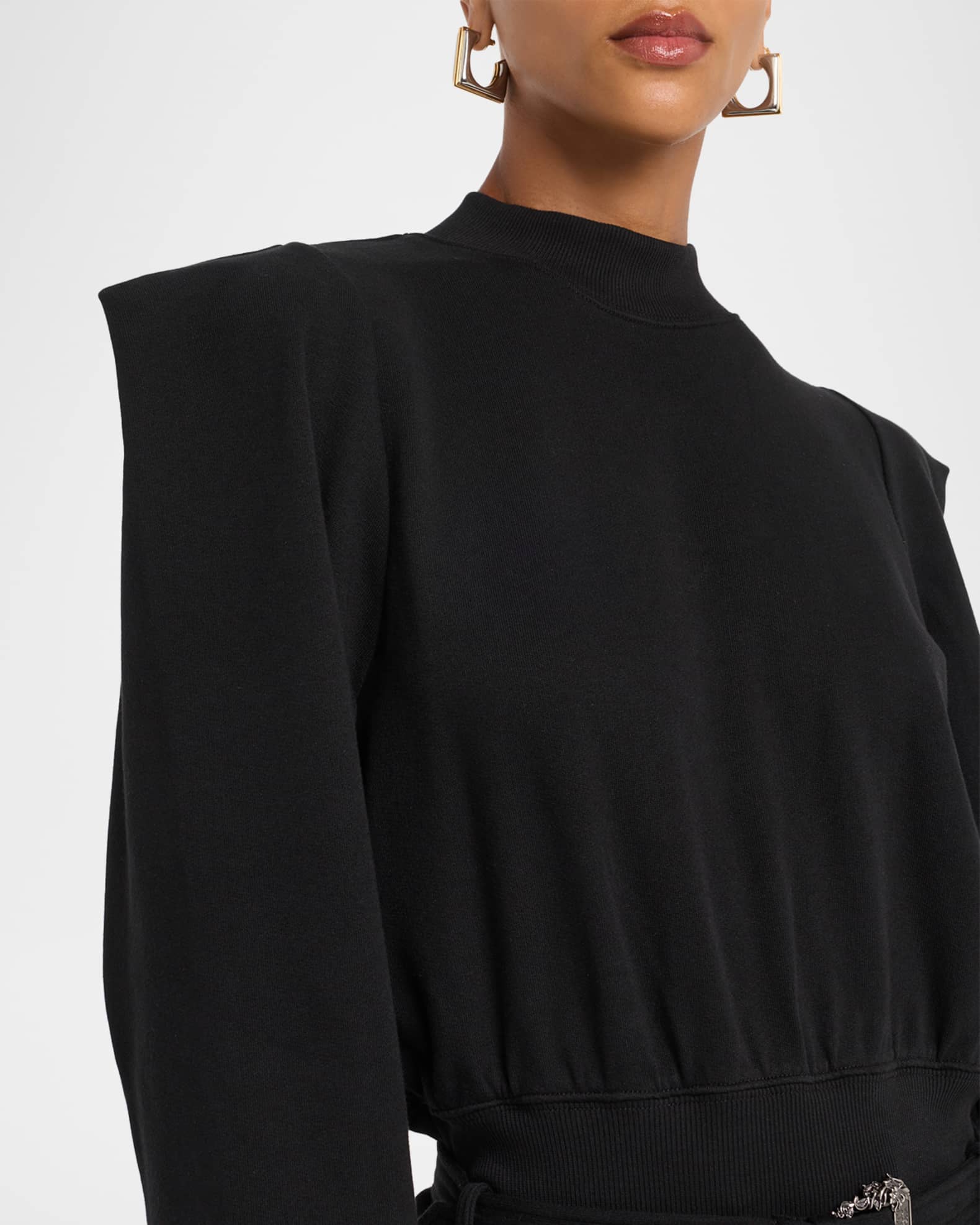 Belted Mock-Neck Sweatshirt