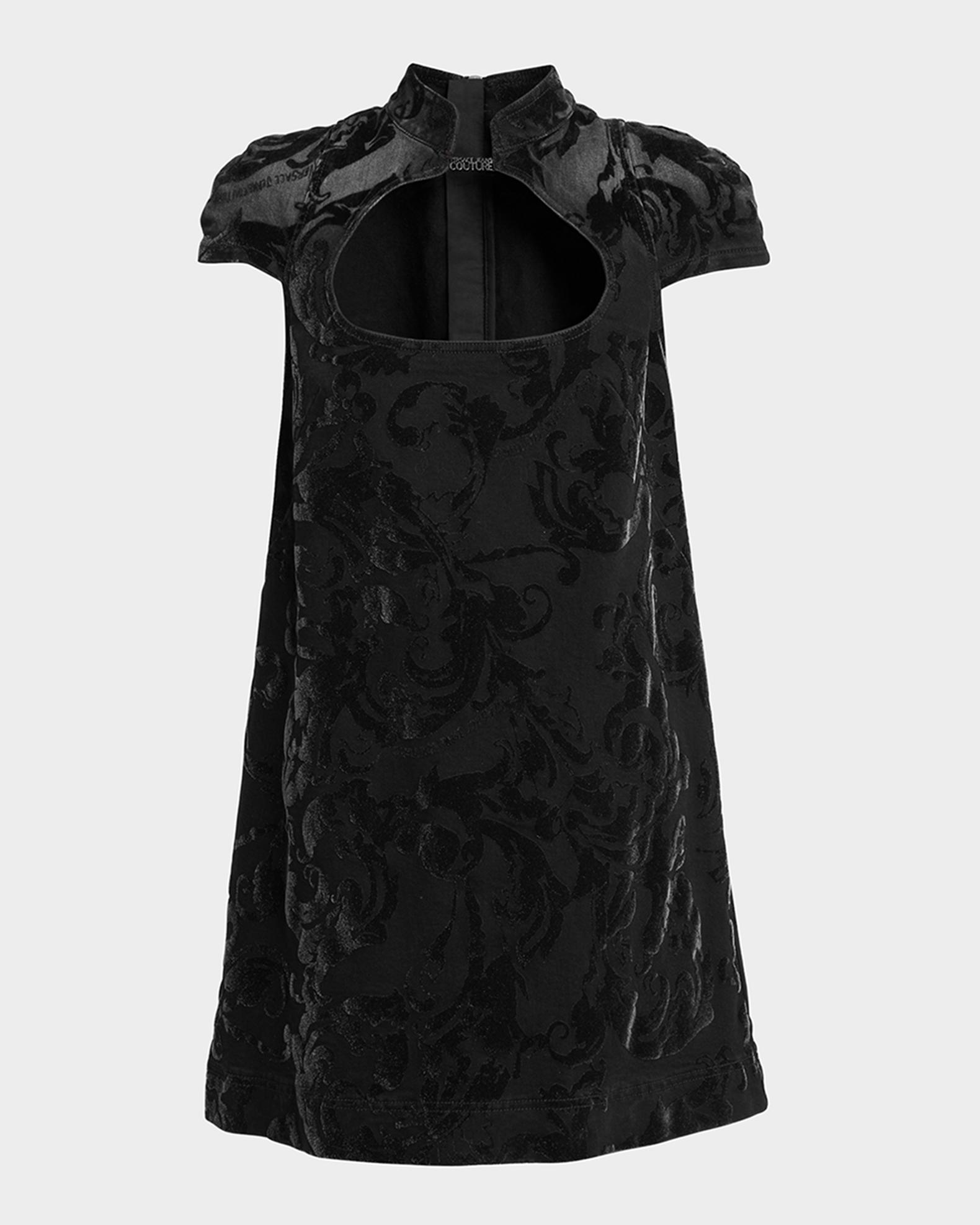 versace jeans short dress Suede-trimmed denim mini dress - mid denim