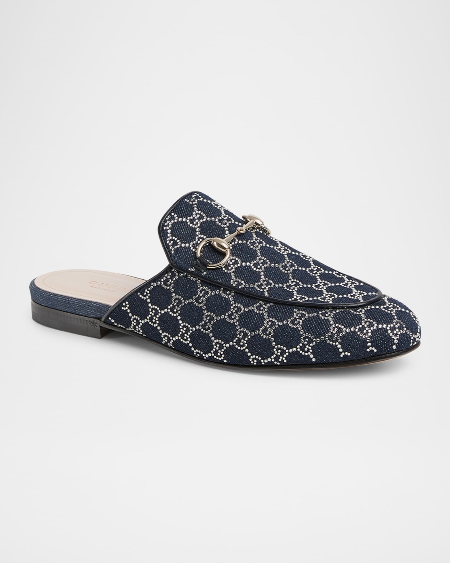 Gucci Denim GG Crystal Princetown Mules | Neiman Marcus