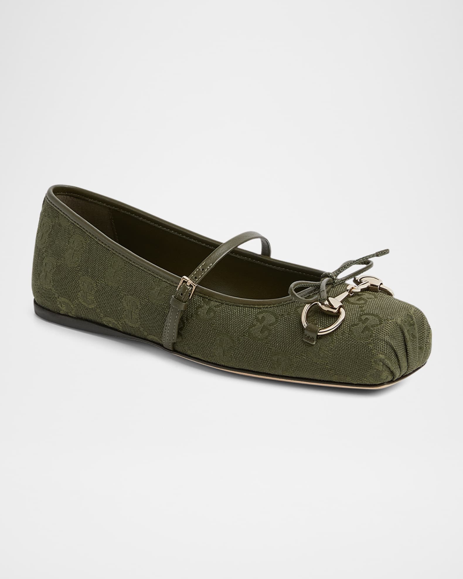 Gucci Canvas GG Horsebit Ballerina Flats | Neiman Marcus