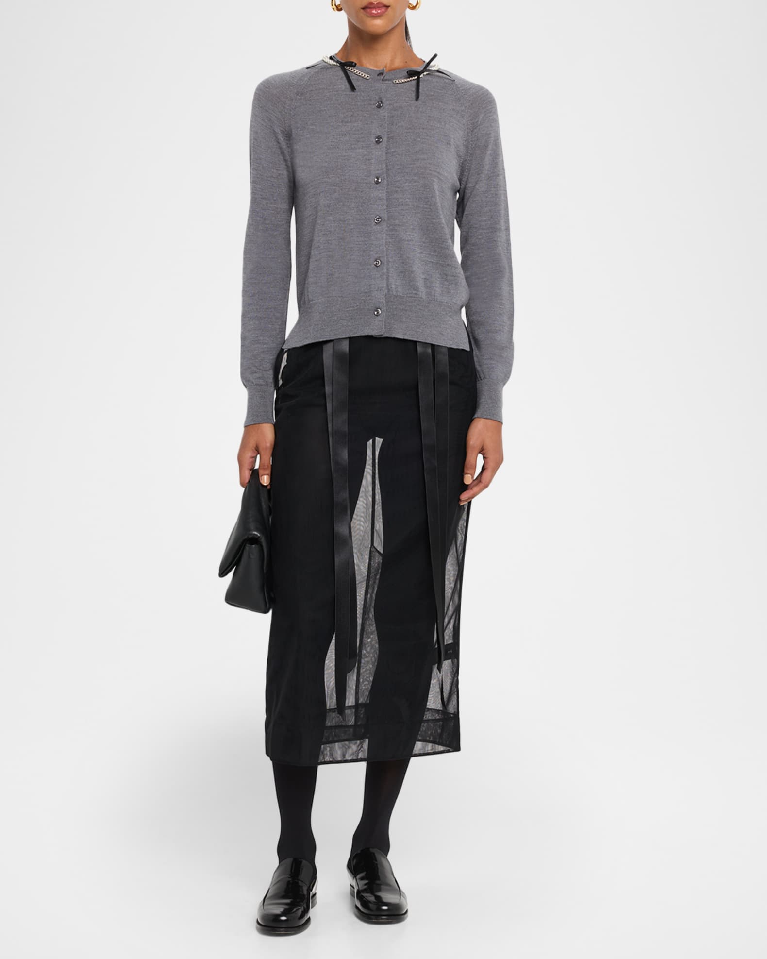 Simone Rocha Ribbon Bow Sheer Pencil Skirt | Neiman Marcus