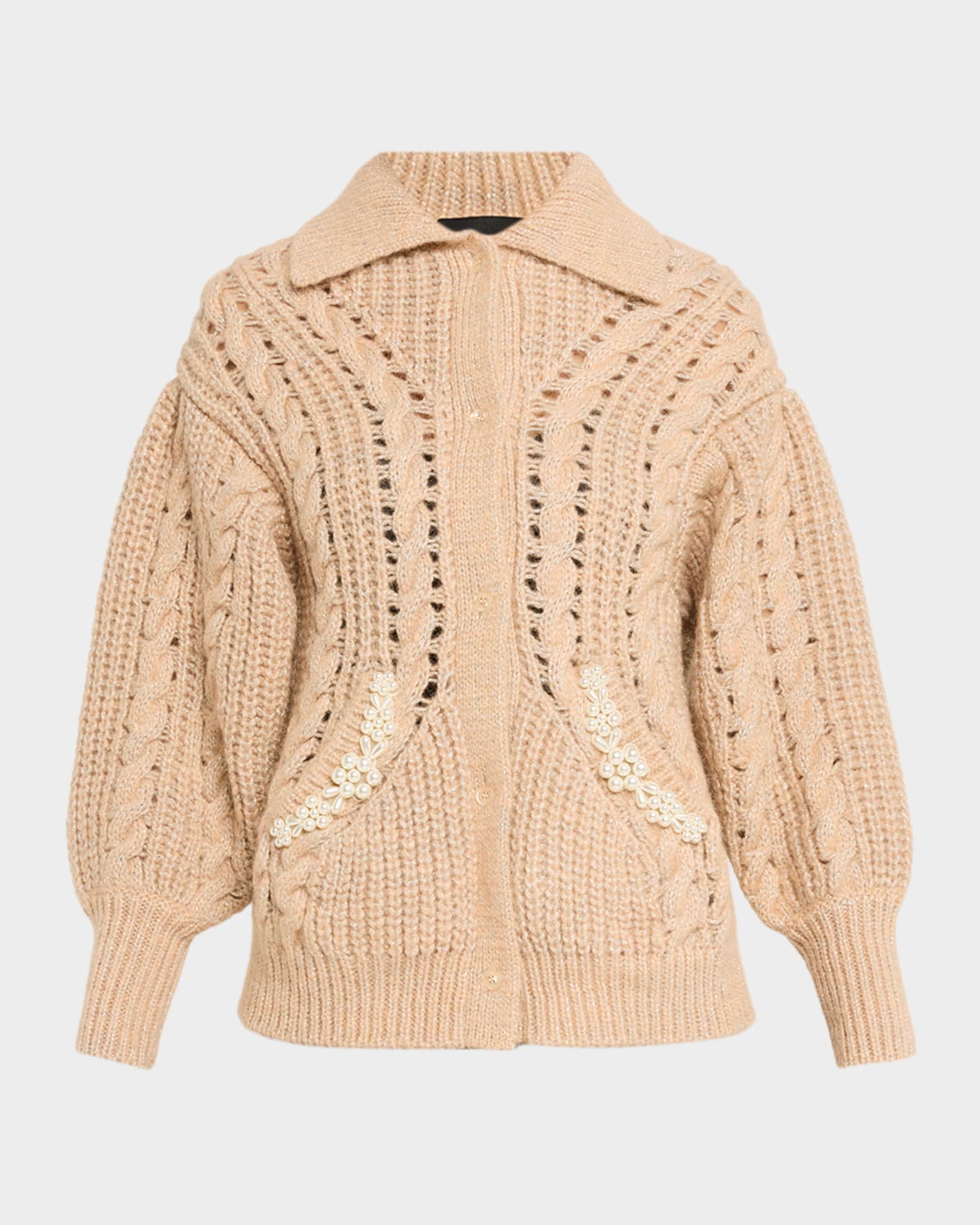 Simone Rocha シモーネロシャ ケーブル クロップド カーディガン Simone Rocha Sculpted Cable Bead-Embellished Cardigan | Neiman Marcus
