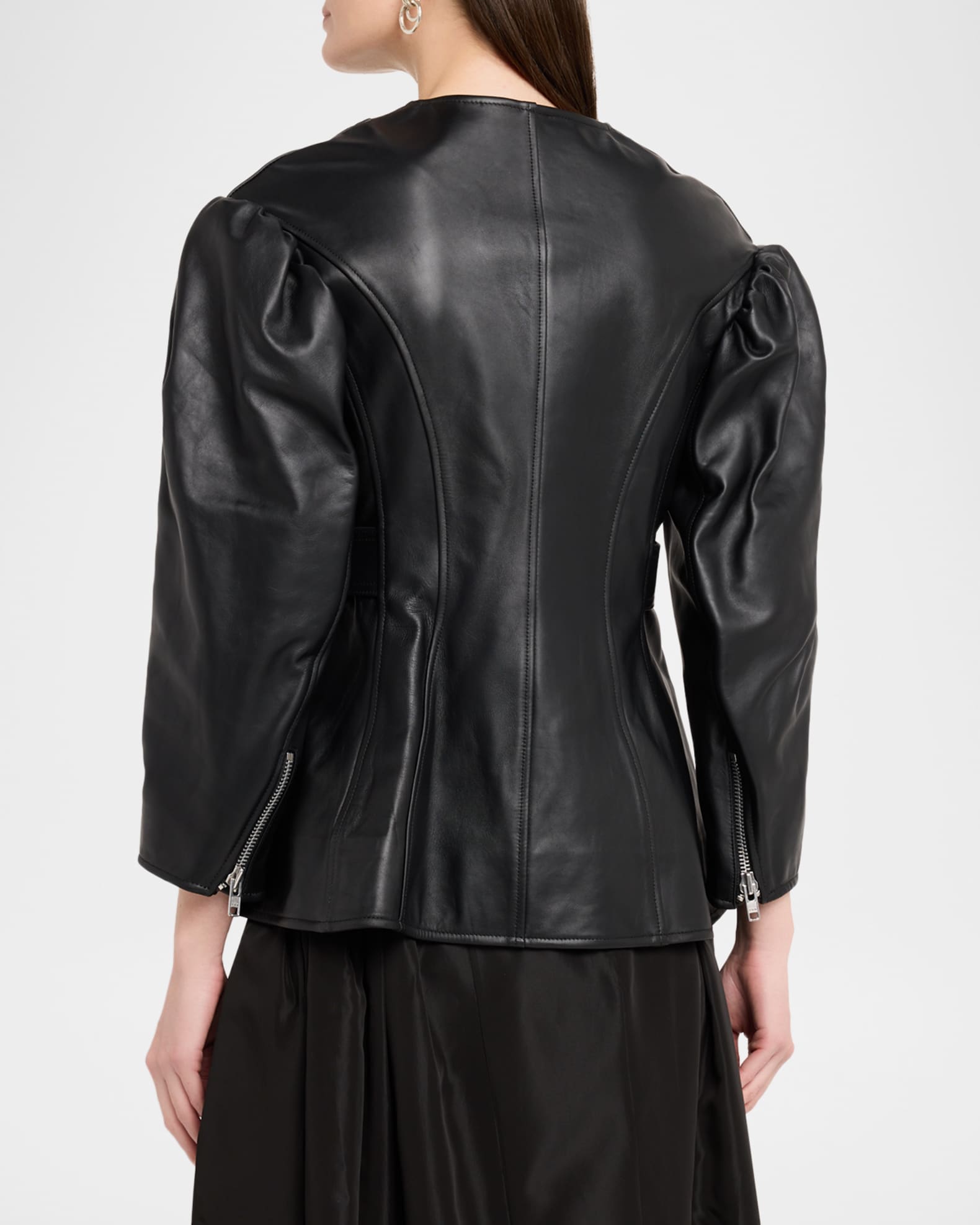 Simone Rocha Sculpted Belt Leather Moto Jacket | Neiman Marcus