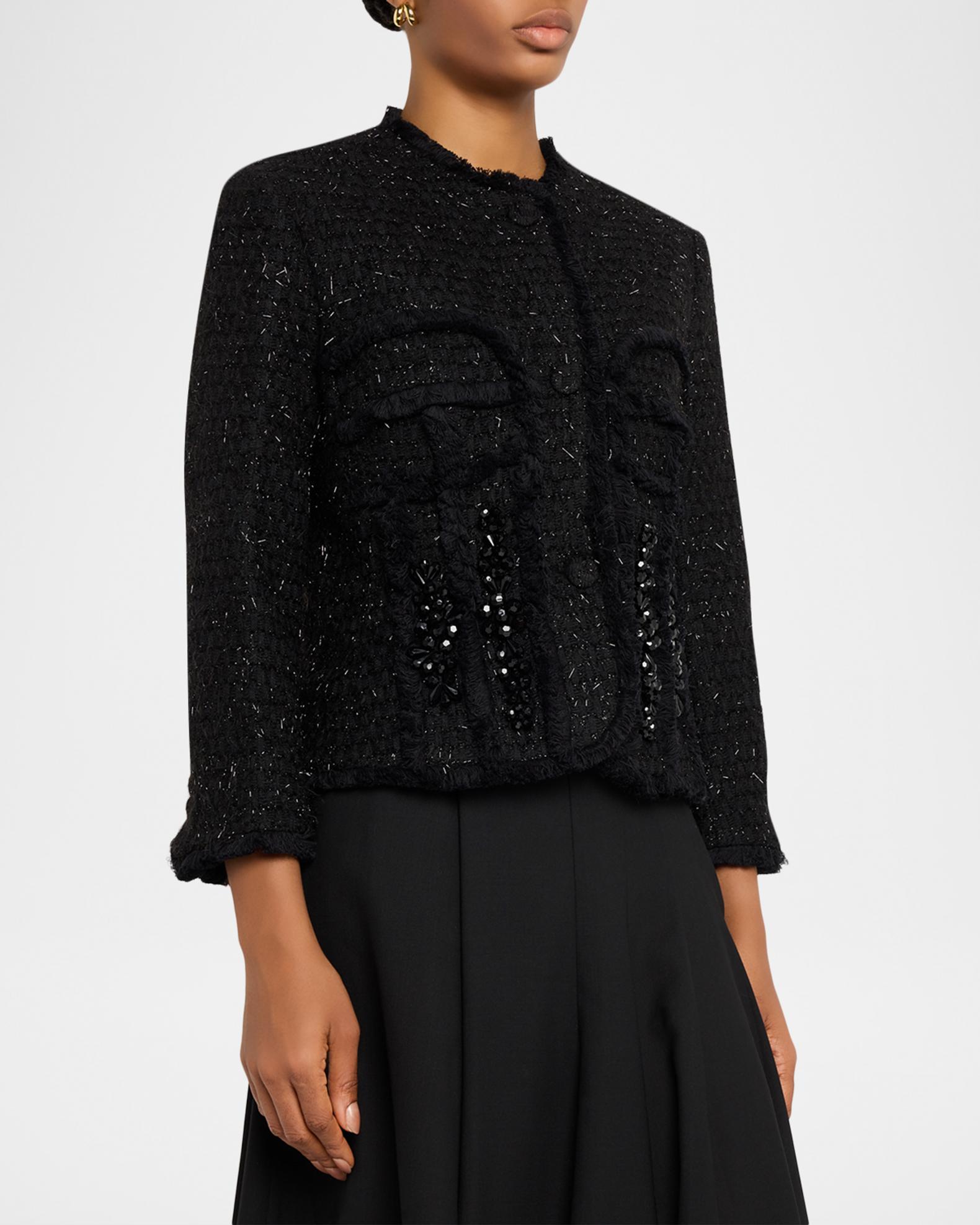 【Simone Rocha】BLACK×IVORYサテン ショール JACKET Simone Rocha Embellished Tweed Sculpted Jacket | Neiman Marcus
