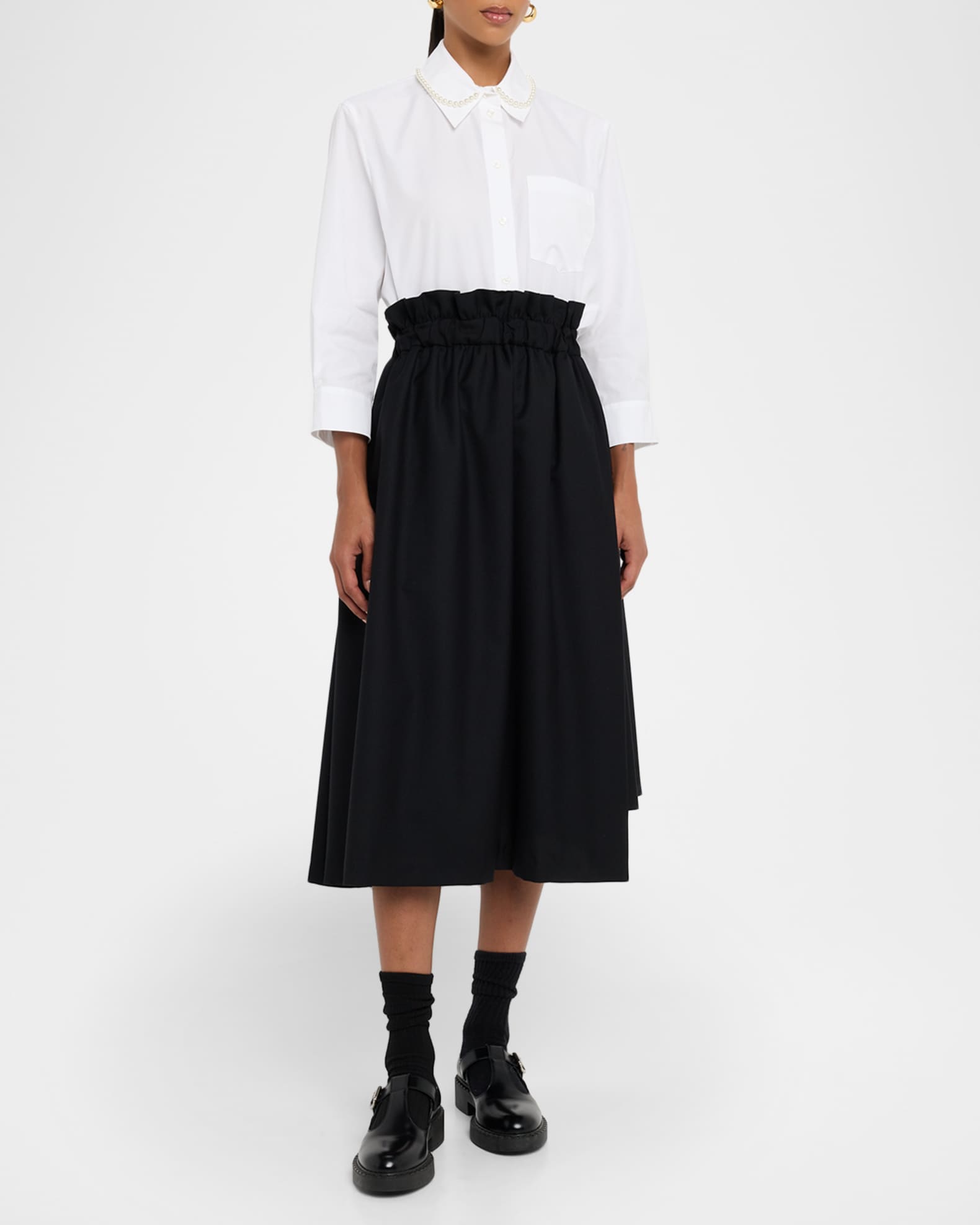 Pearly Beaded Collar Button-Down Shirt 1