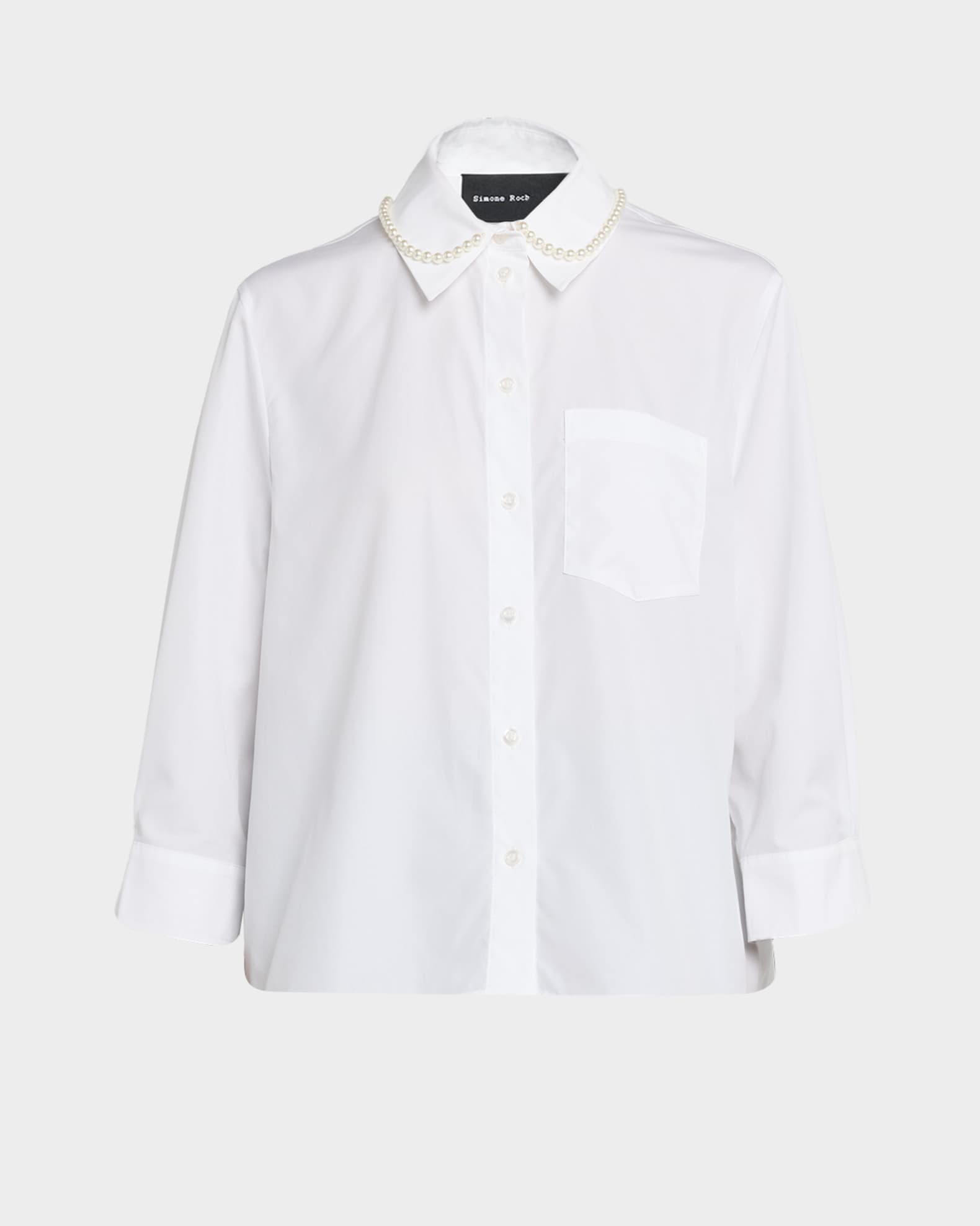 Pearly Beaded Collar Button-Down Shirt 0