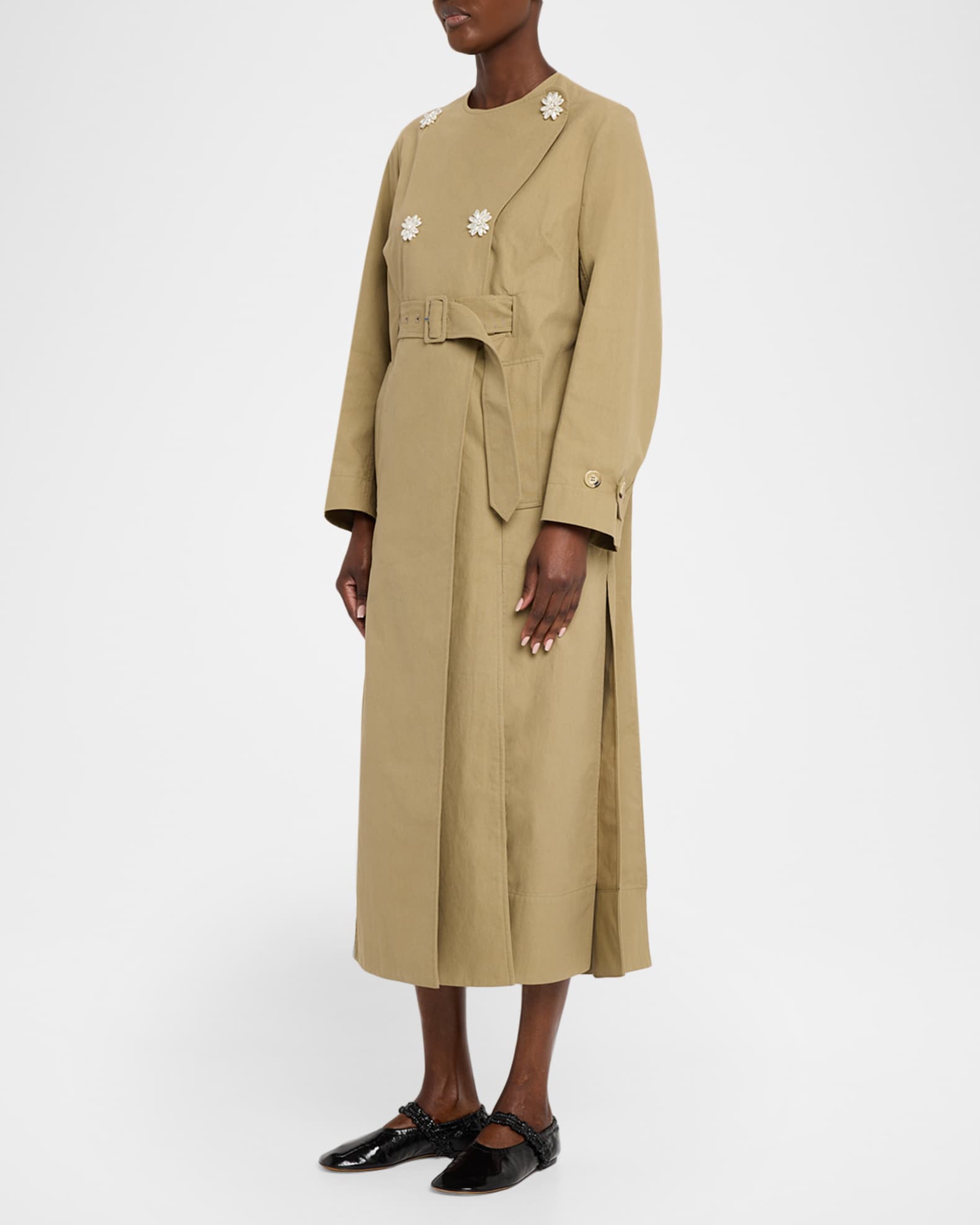 Simone Rocha Embellished Belted Long Trench Coat | Neiman Marcus