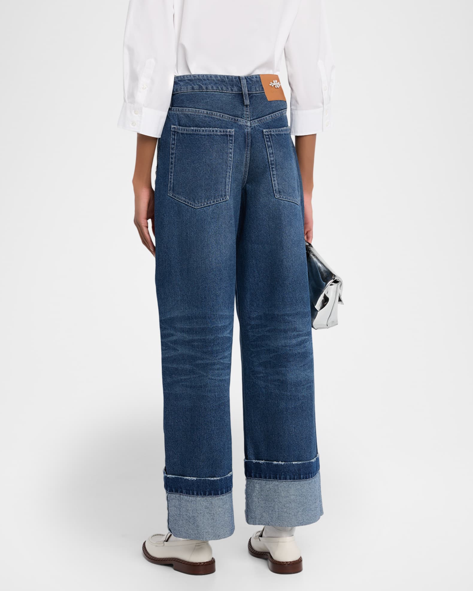 Simone Rocha Embellished Distressed Wide-Leg Jeans | Neiman Marcus