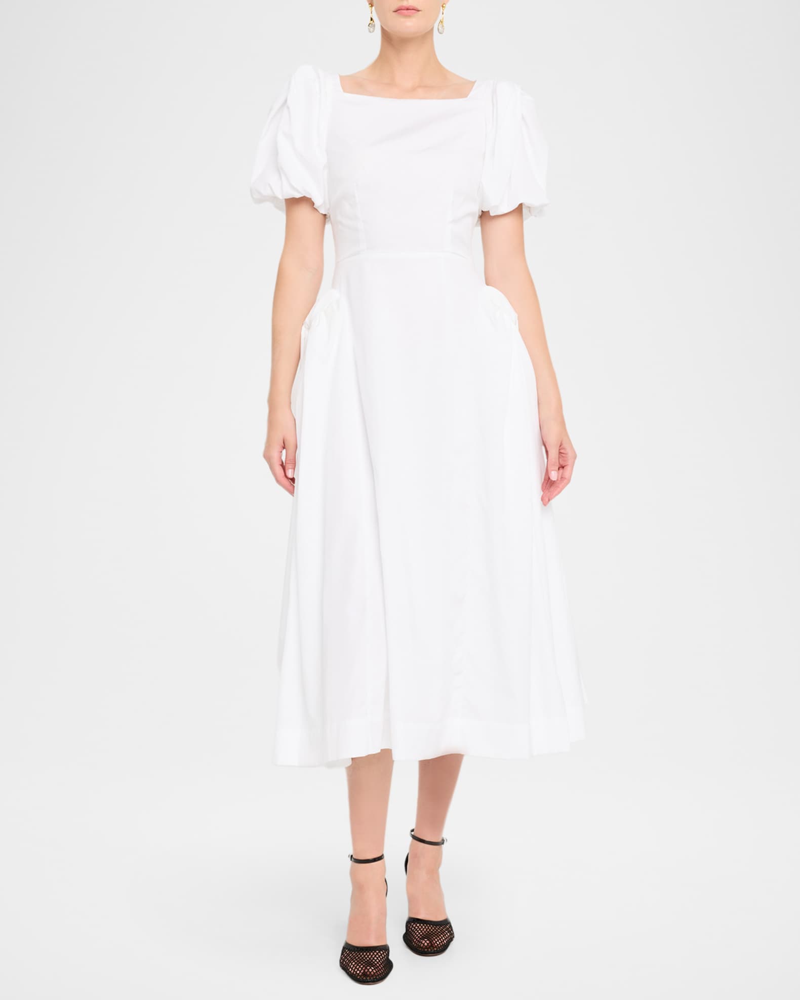Bow Puff-Sleeve Fit-&-Flare Midi Dress 1