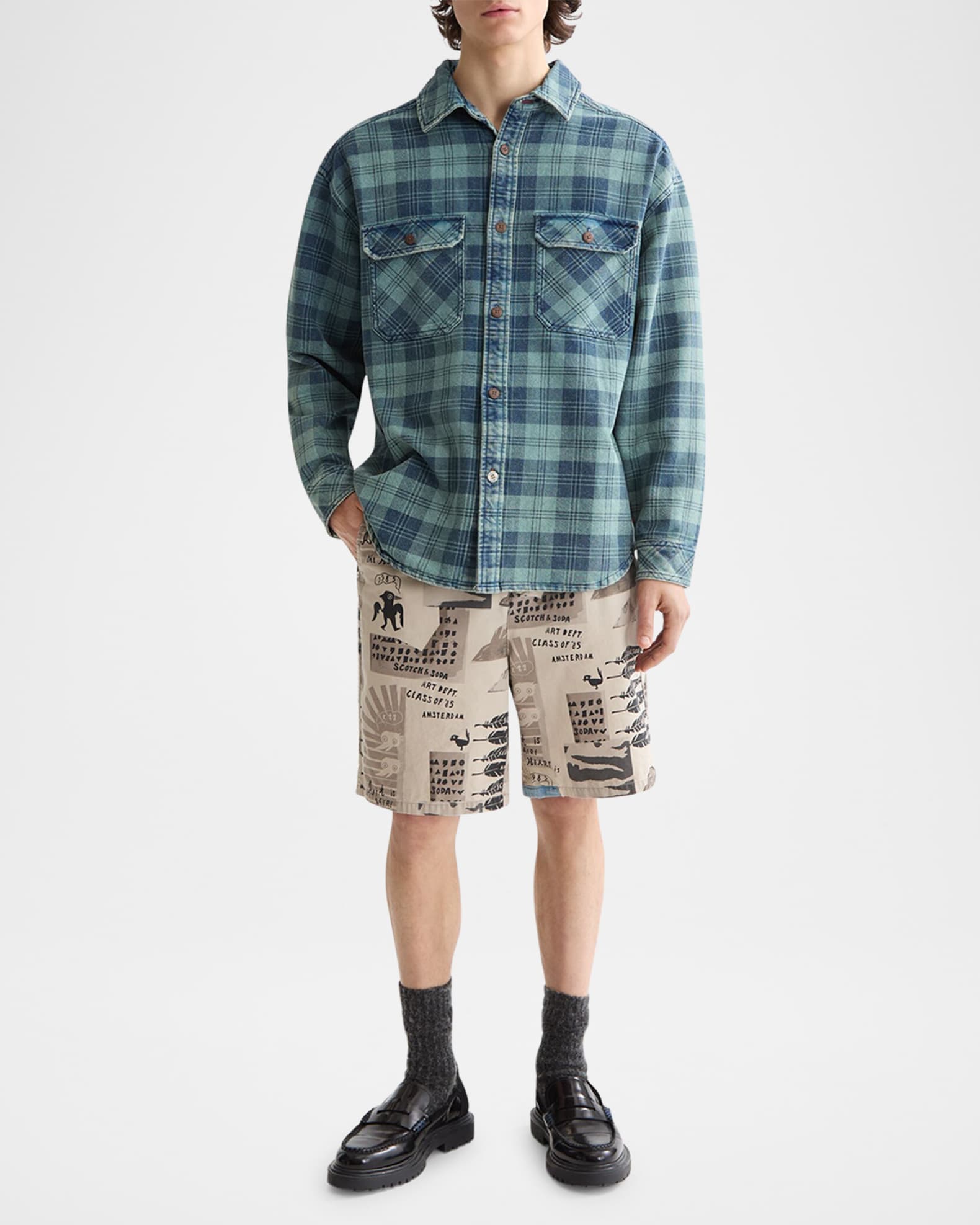 Men's Check Washed Denim Overshirt 1