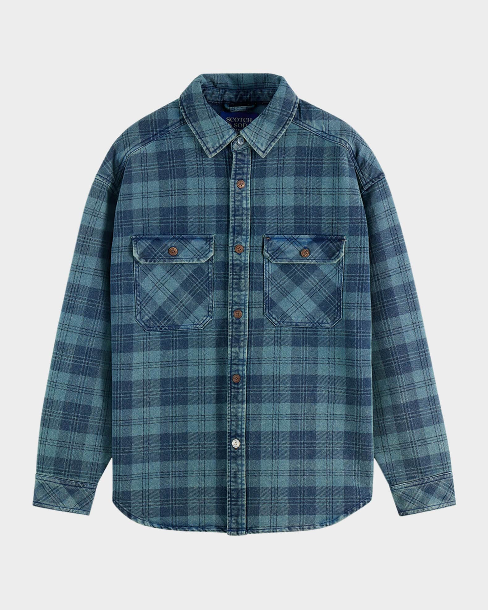 Men's Check Washed Denim Overshirt 0