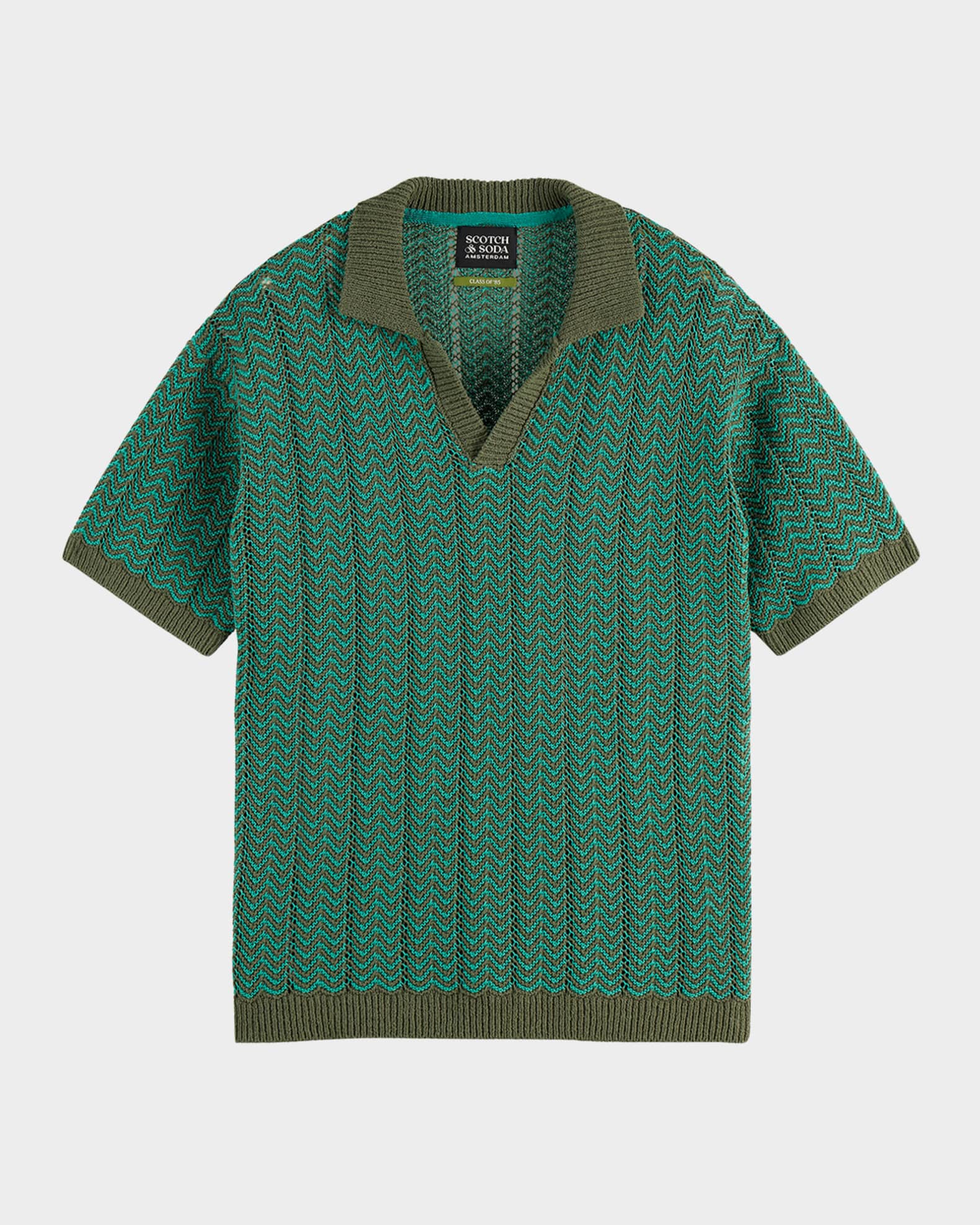 Men's Johnny Collar Chevron Knit Polo Shirt 0