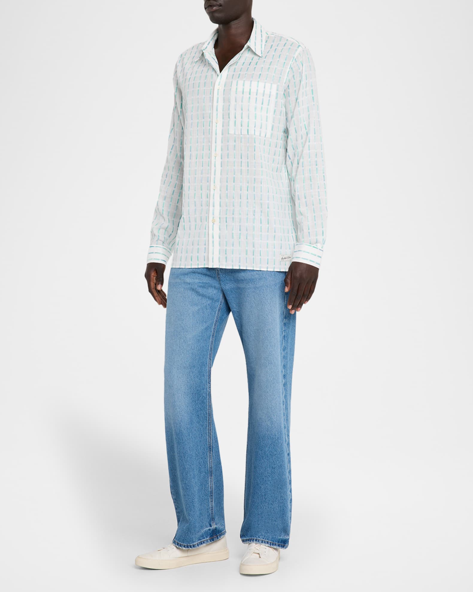 Men's Cotton Voile Stripe Casual Button-Down Shirt 1