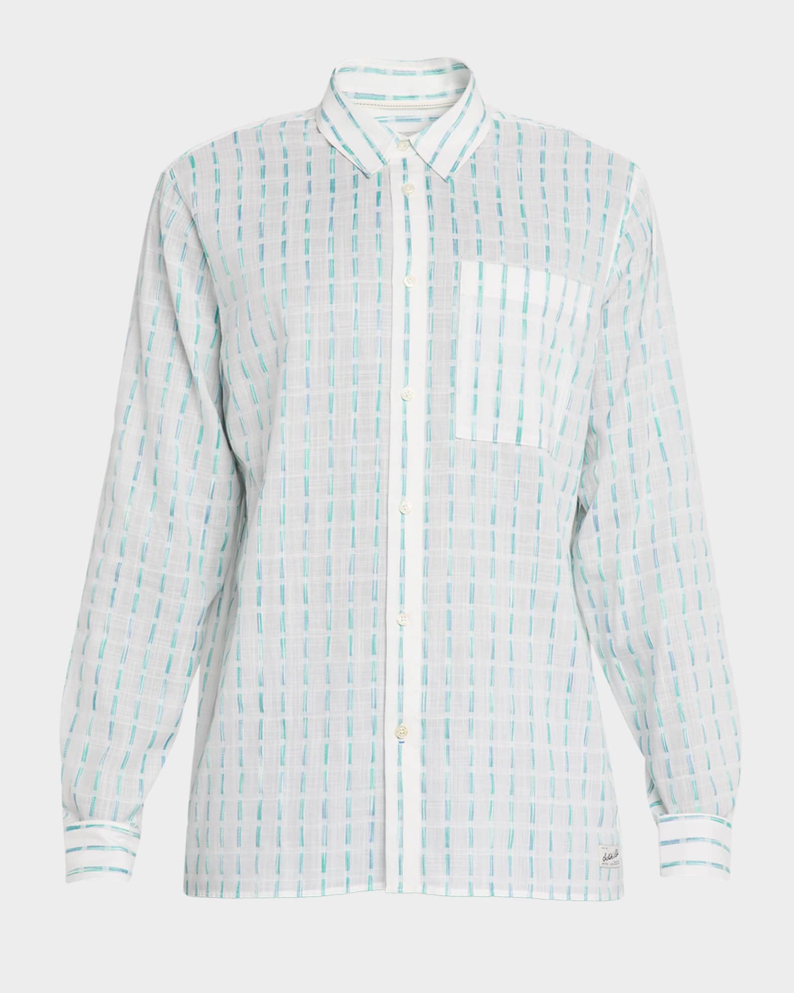 Men's Cotton Voile Stripe Casual Button-Down Shirt 0