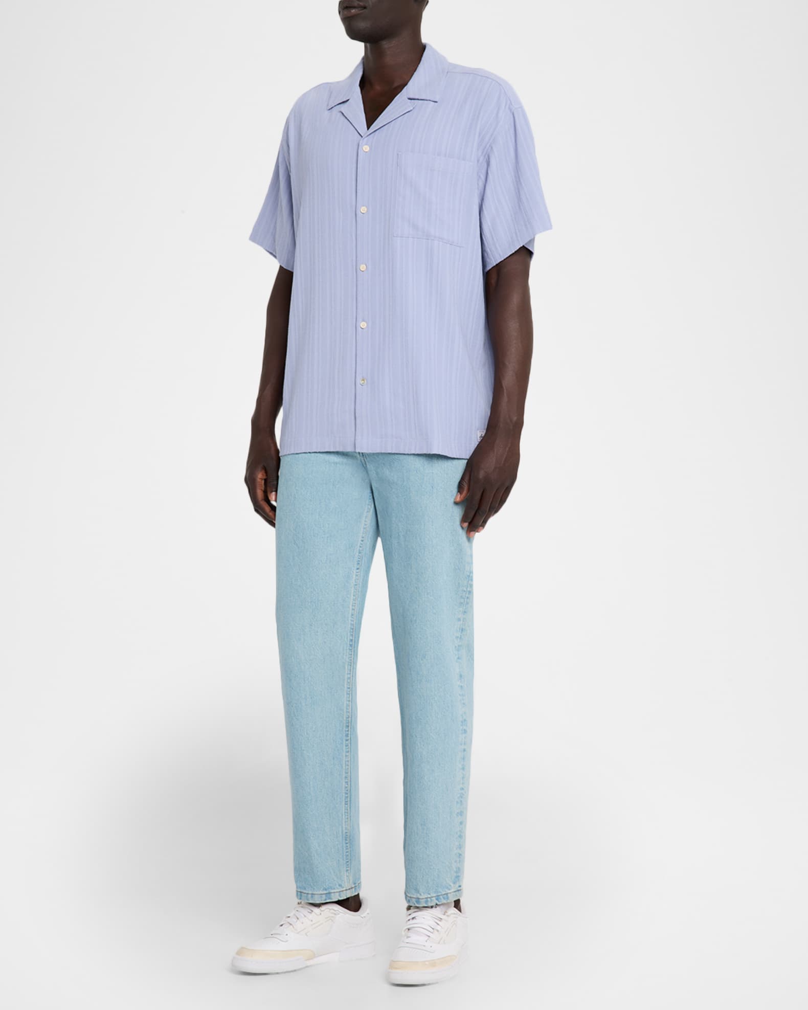 Men's Textured Stripe Pocket Short-Sleeve Shirt 1