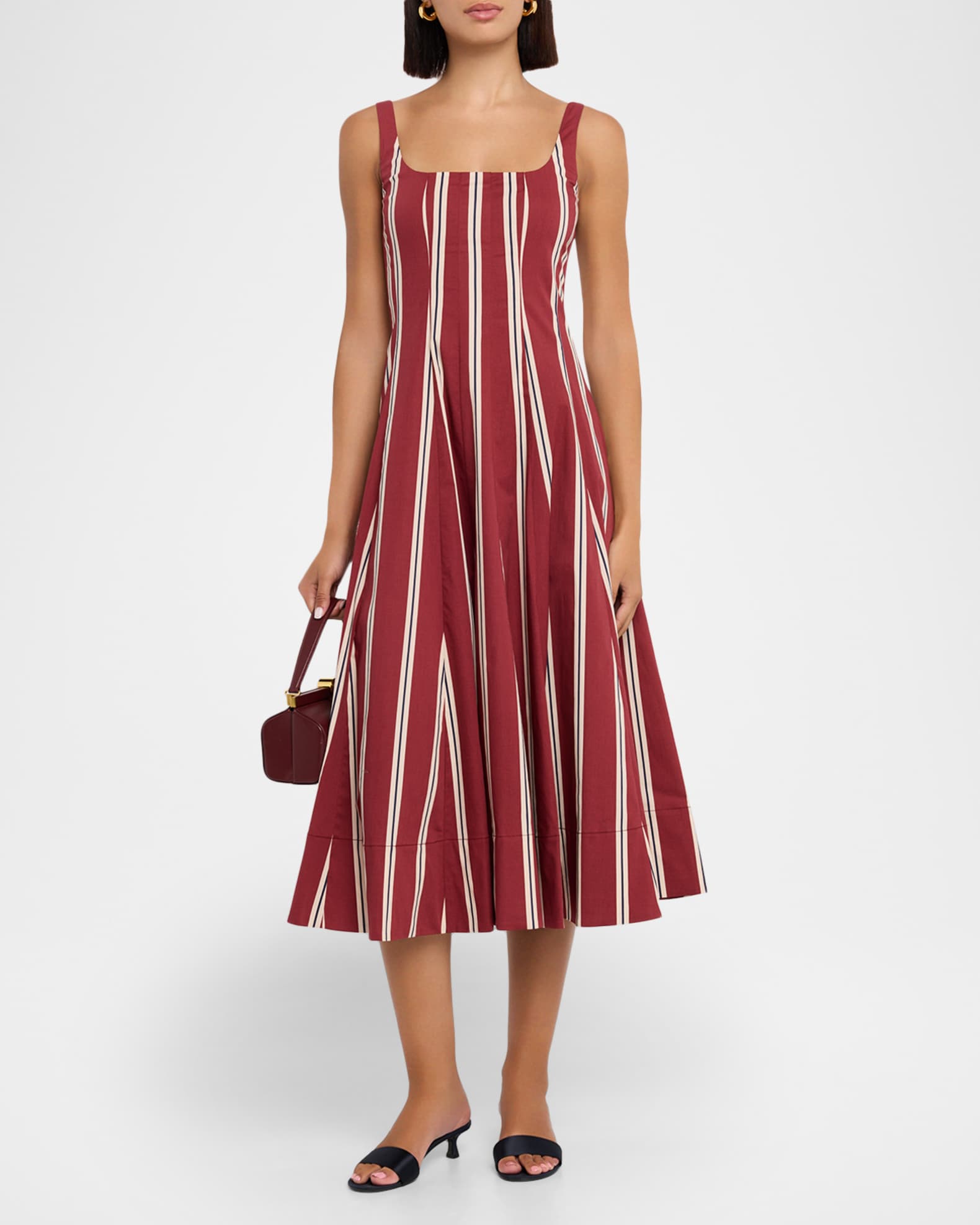 ruffle a-line midi dress in stripe poplin Rails | Cannes Dress - Windward Stripe | Premium Linen | Size XL main image 1