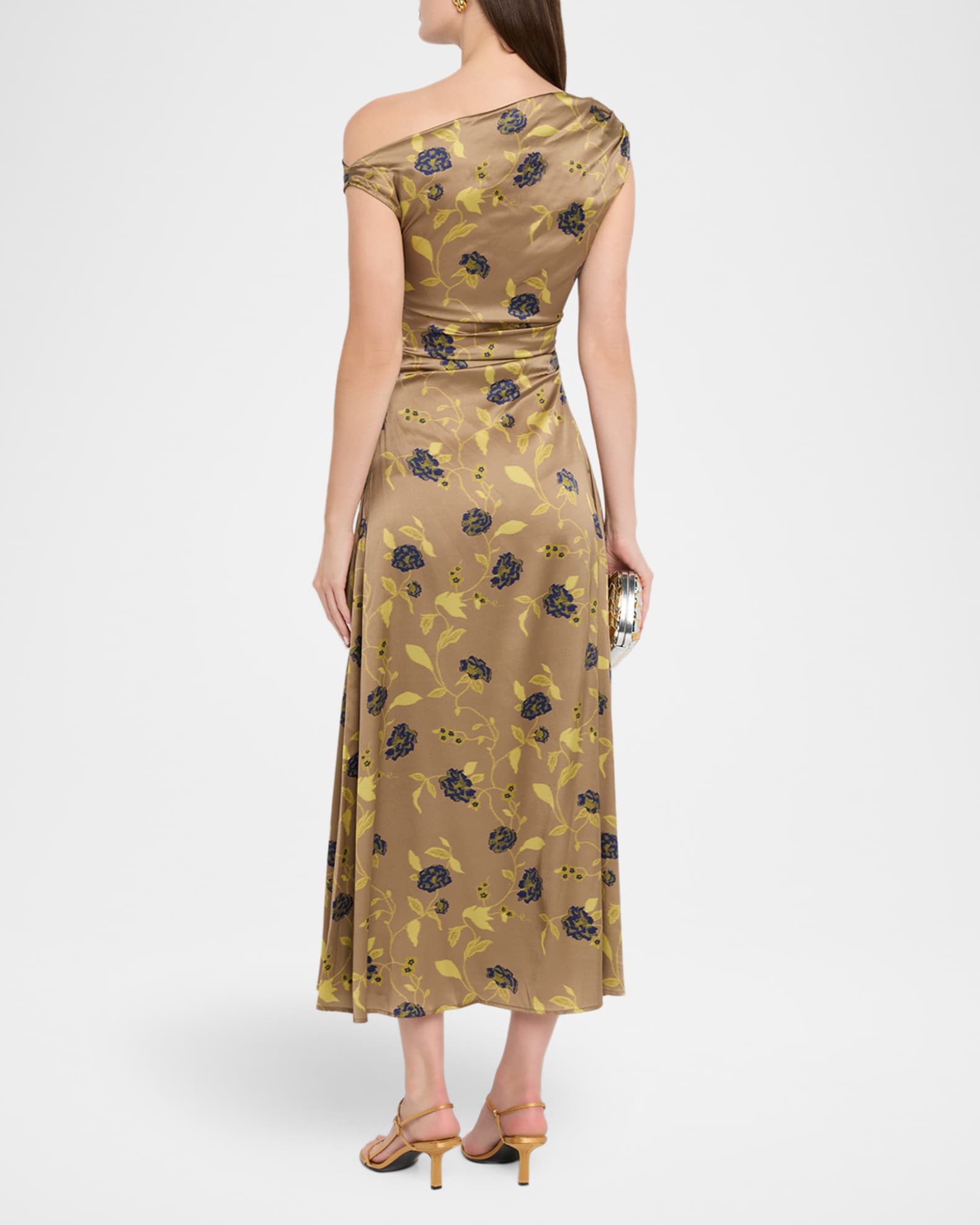 knee length dresses for ladies Floral Silk Midi Dress with Sheer Long Sleeves Silk Dresses for Women main image 0