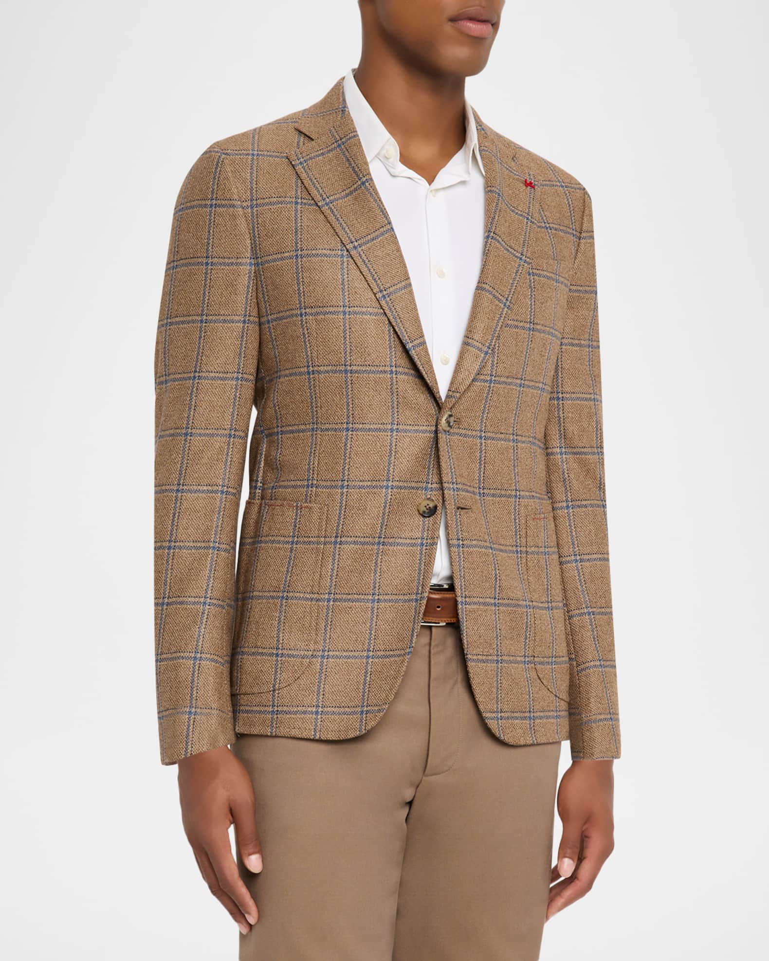 Isaia Men's Wool and Silk Windowpane Single-Breasted Sport Coat