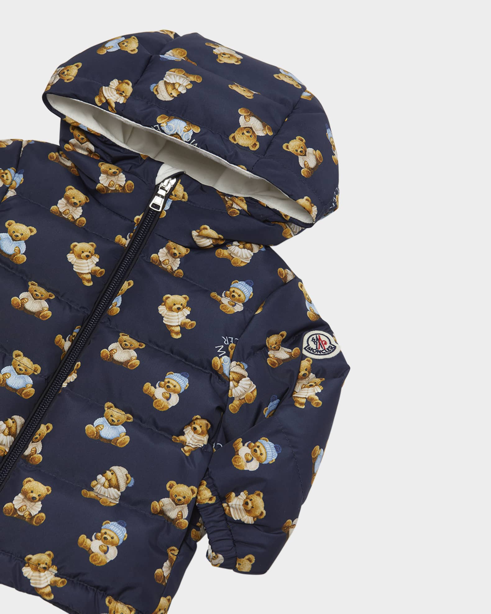 Moncler Boy's Semenat Teddy Bear Logo Hooded Down Jacket, Size 6M