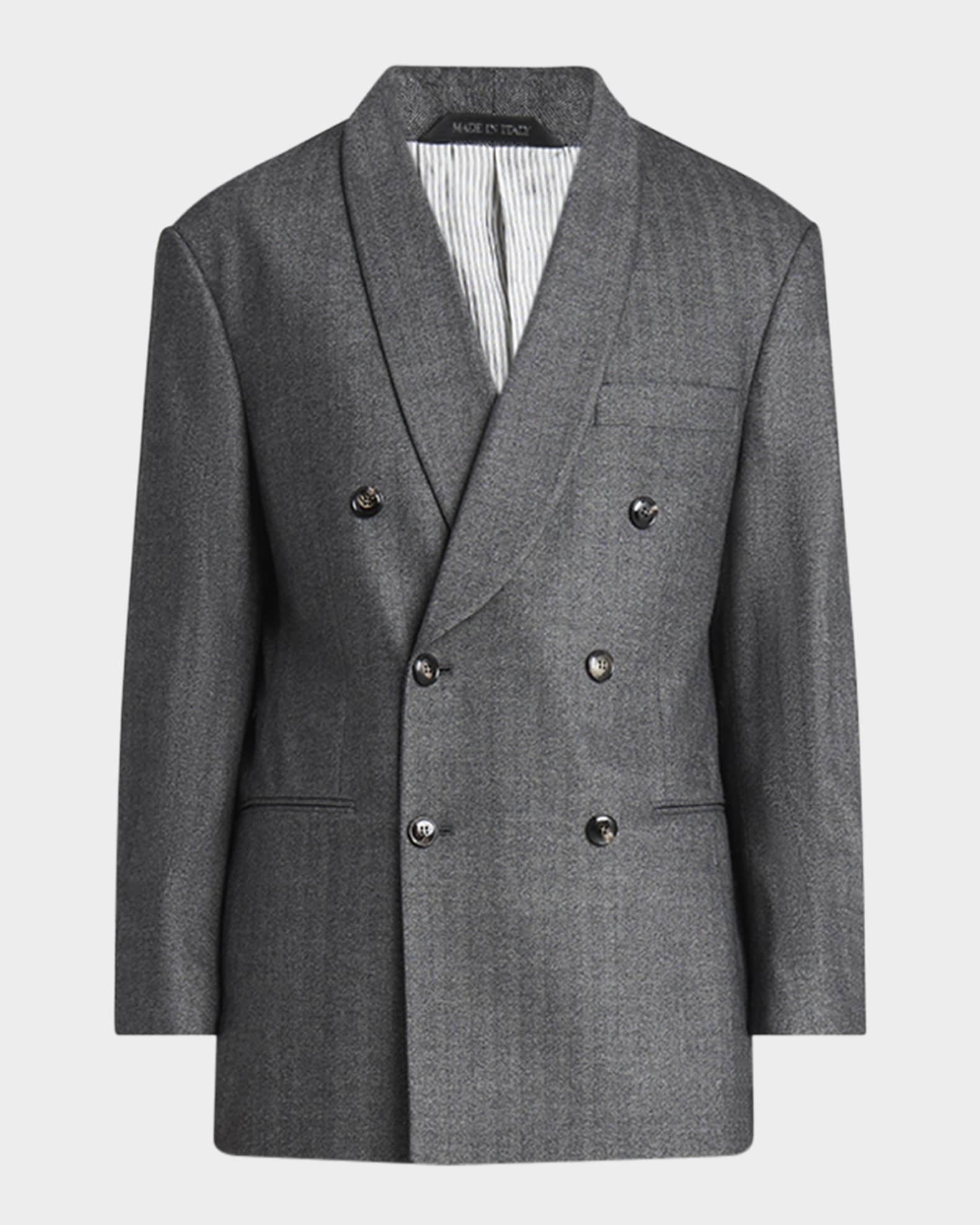 Men's Chevron Pattern Wool Cashmere Blend Shawl Lapel Double Breasted Suit 0