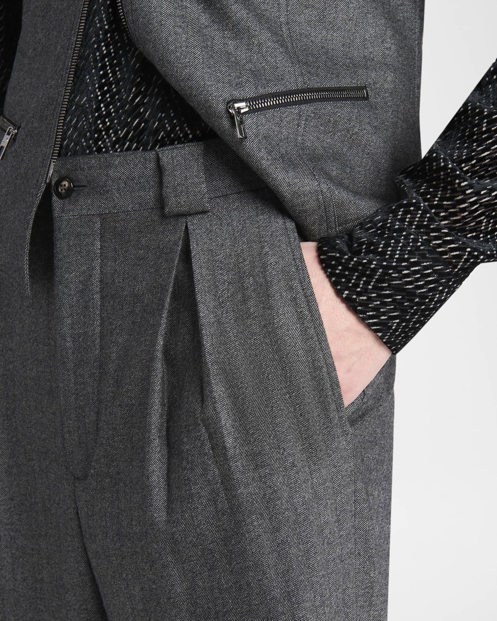 Men's Chevron Pattern Wool Cashmere Blend Shawl Lapel Double Breasted Suit 1
