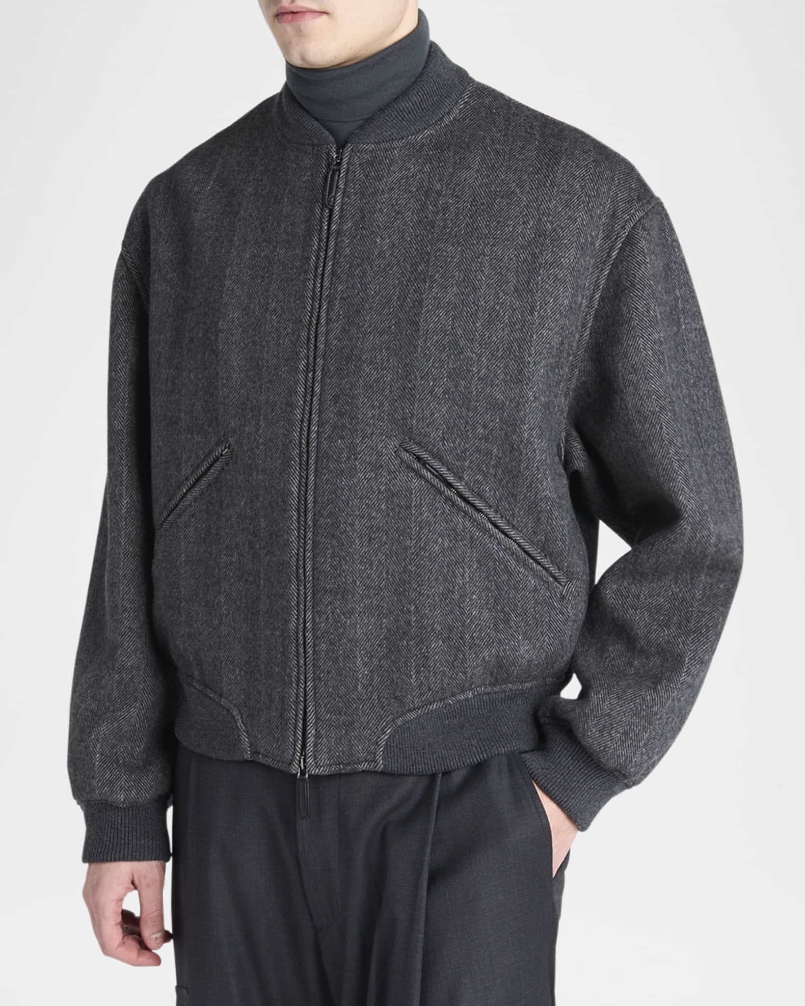 Giorgio Armani ボンバージャケット Giorgio Armani Men's Herringbone Cashmere and Wool Bomber Jacket