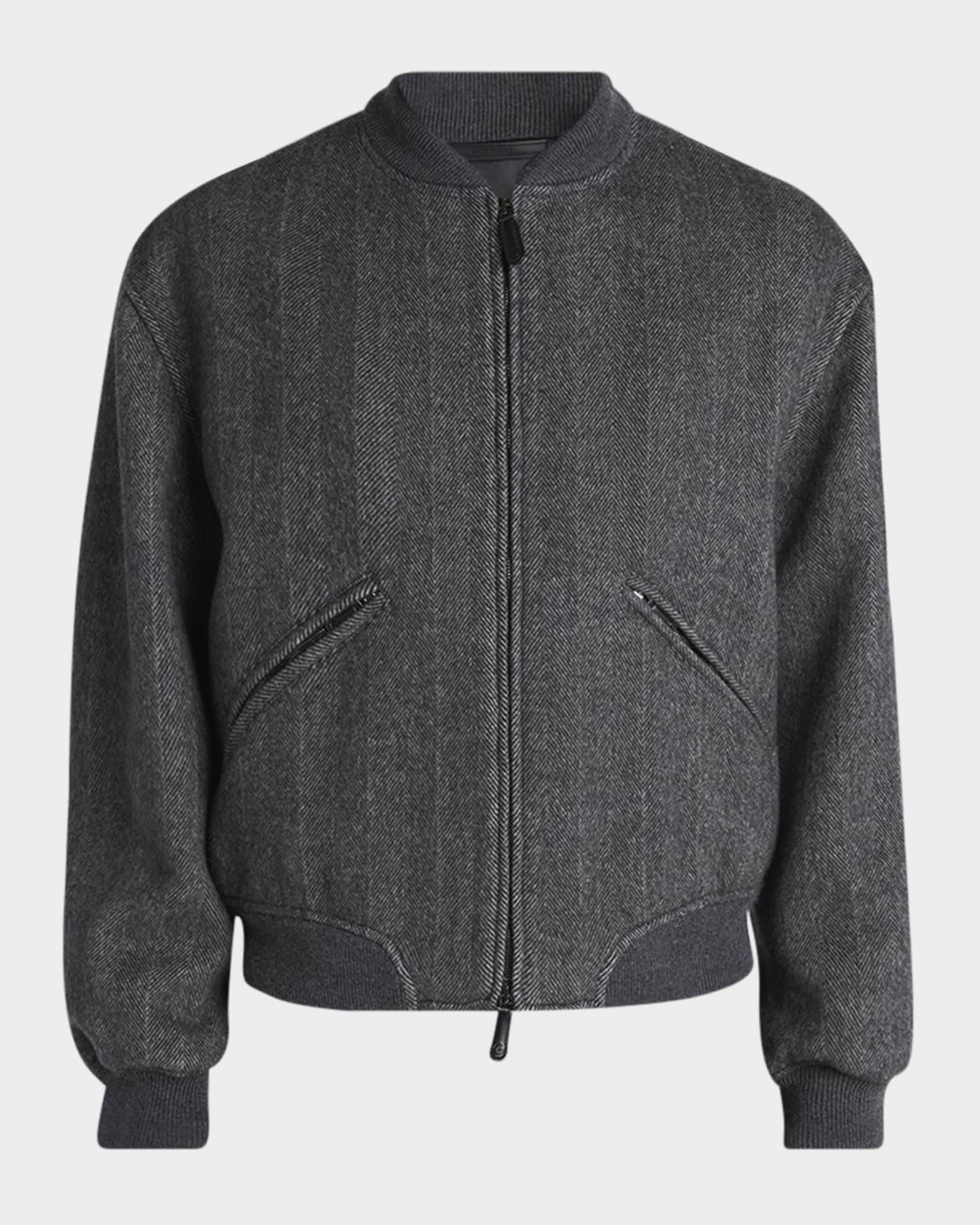 Giorgio Armani Men's Herringbone Cashmere and Wool Bomber Jacket