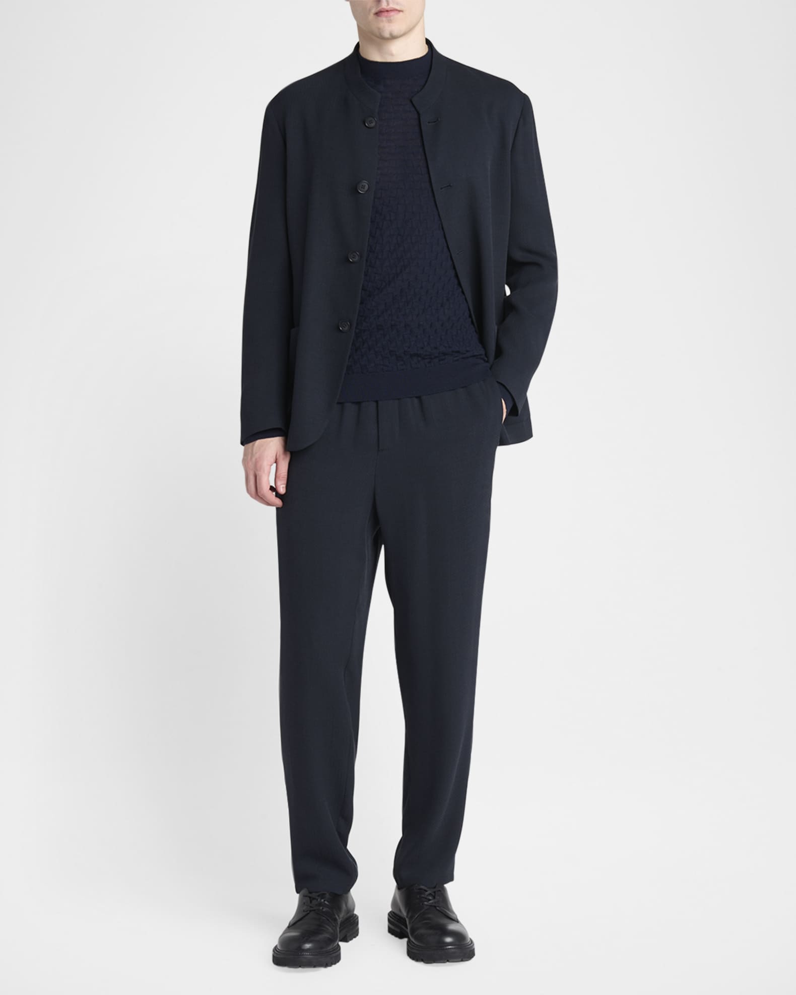 Giorgio Armani Men's Micro-Chevron Cupro and Viscose Pull-On Pants